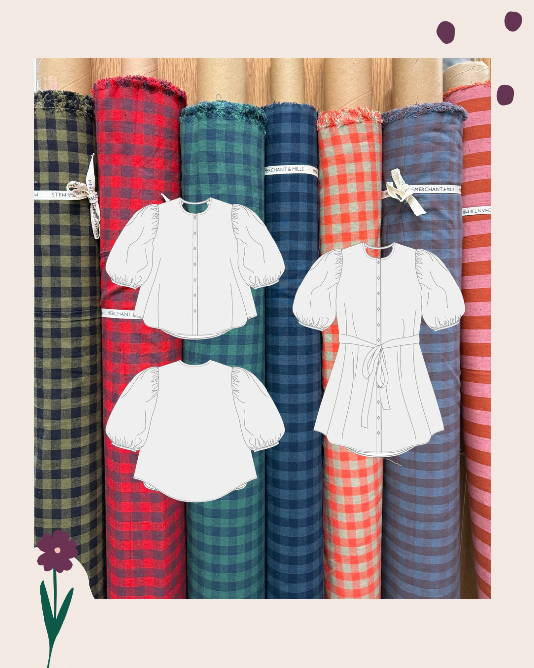 Sewing Kit - Anthea Blouse in Lupine Petals Pure Linen & M&M Ginghams (multiple colours)