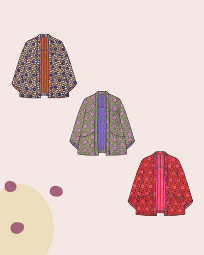 Sewing Kit - Cousette Matchette Cardigan in Kaleidoscope Flower Quilted Cotton (multiple colours)