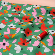 Green Flower Field GOTS Organic Natural Cotton Poplin
