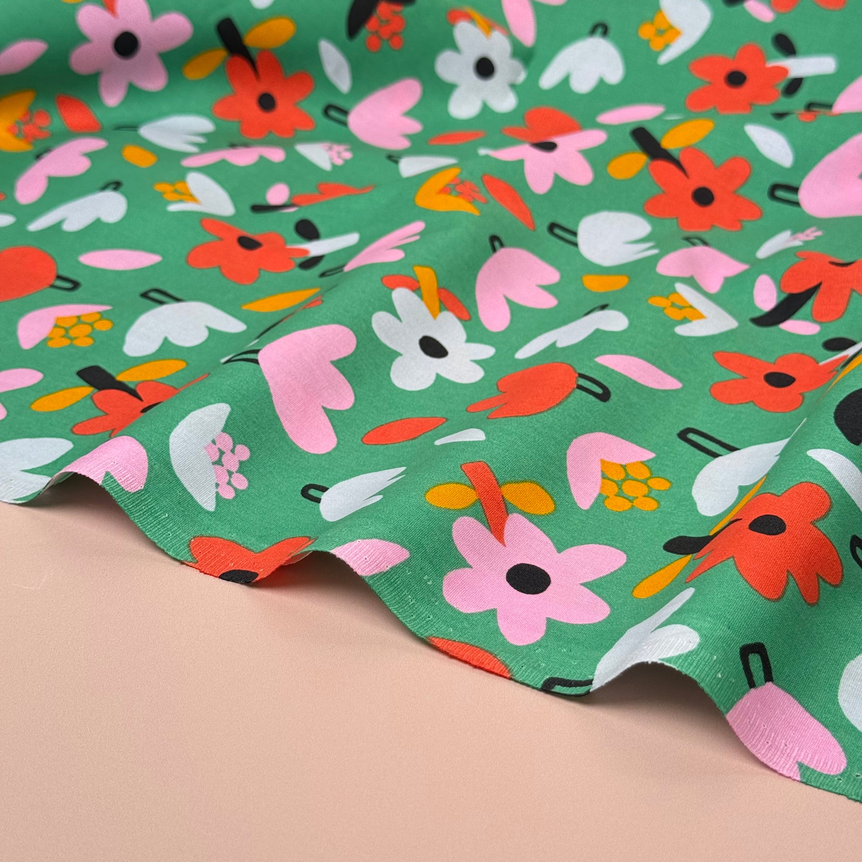 Green Flower Field GOTS Organic Natural Cotton