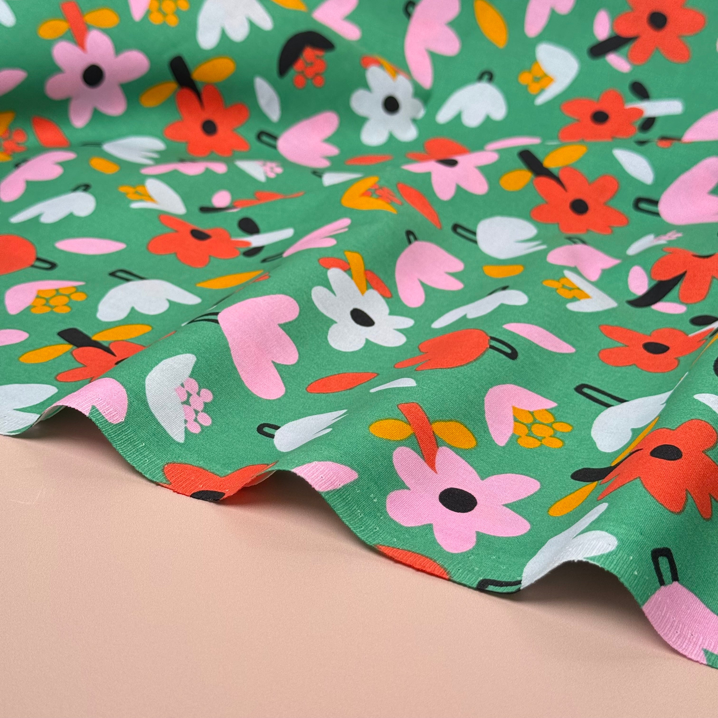 Green Flower Field GOTS Organic Natural Cotton