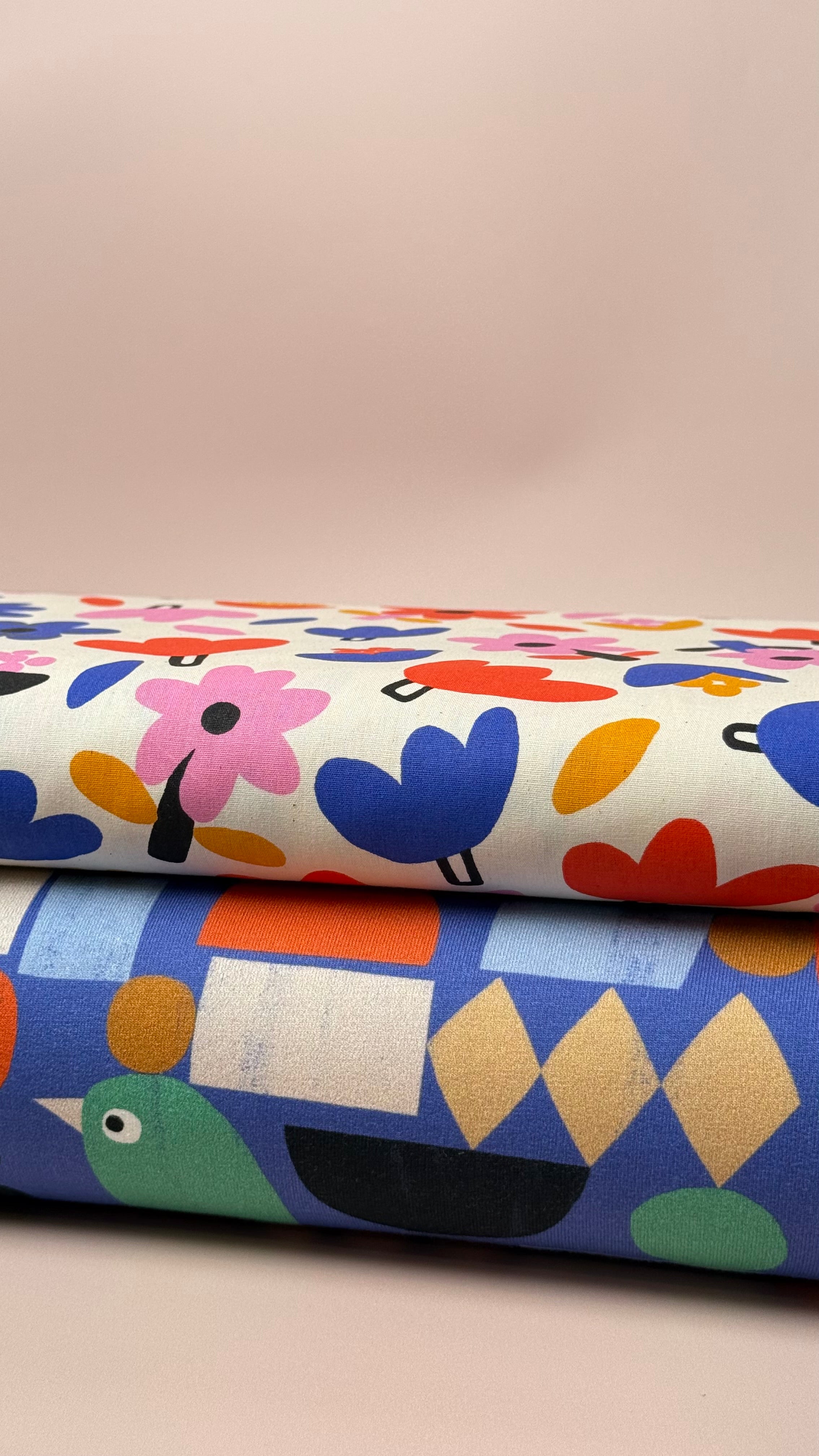 Funky Shapes Blue Organic GOTS Cotton French Terry