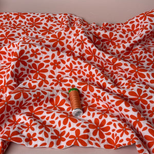 REMNANT 0.30 metre - Orange Flowers on White Cotton Double Gauze