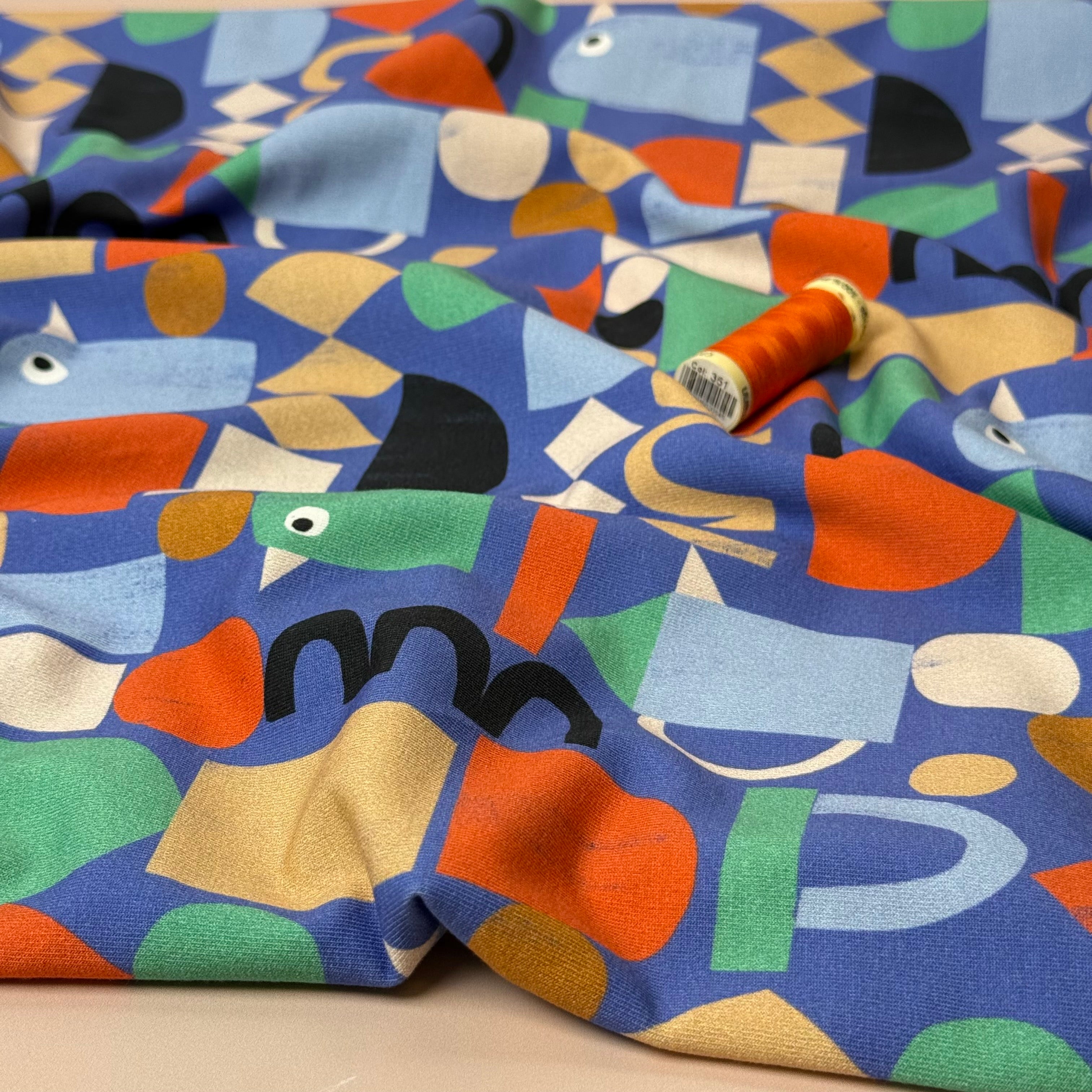 Funky Shapes Blue Organic GOTS Cotton French Terry