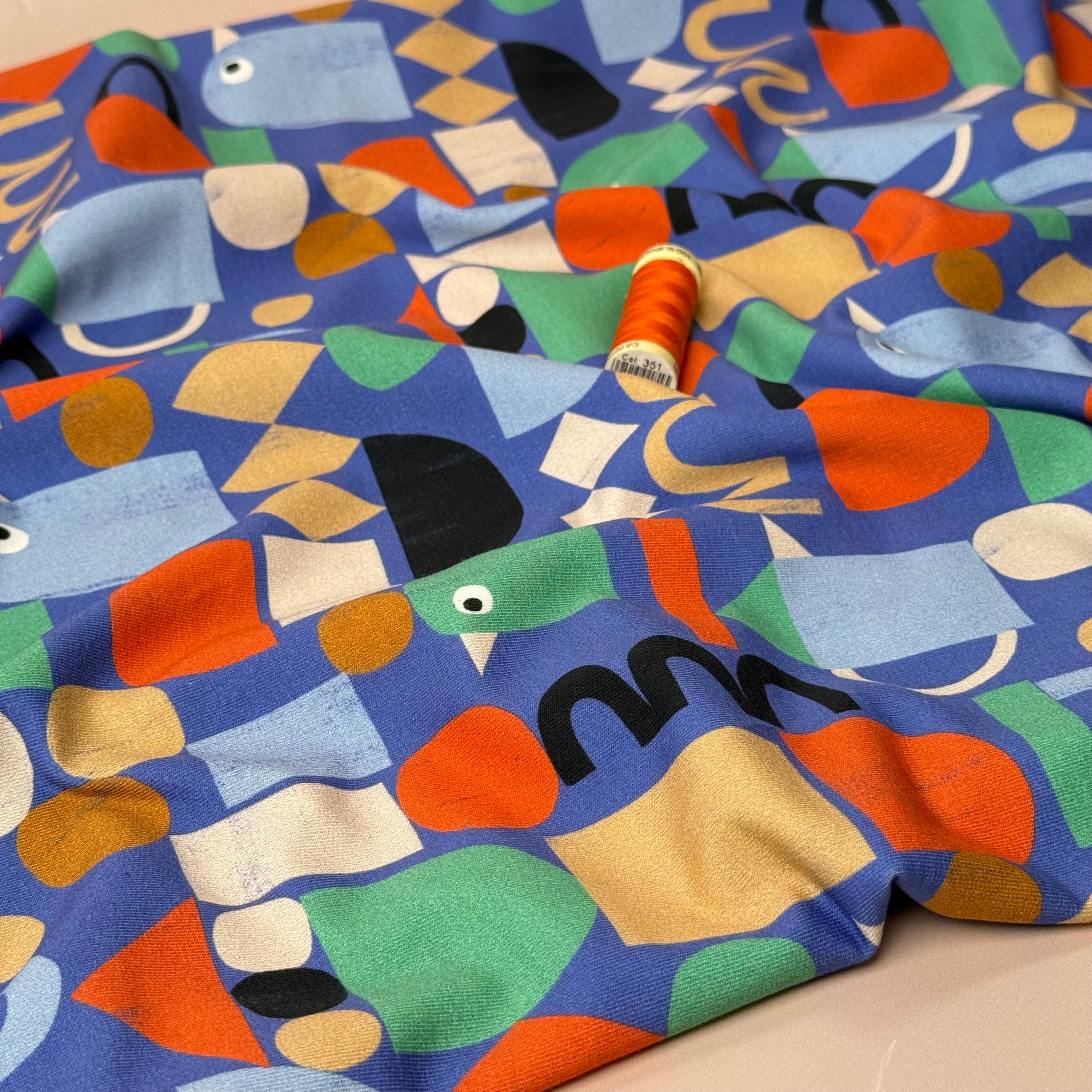 Funky Shapes Blue Organic GOTS Cotton French Terry