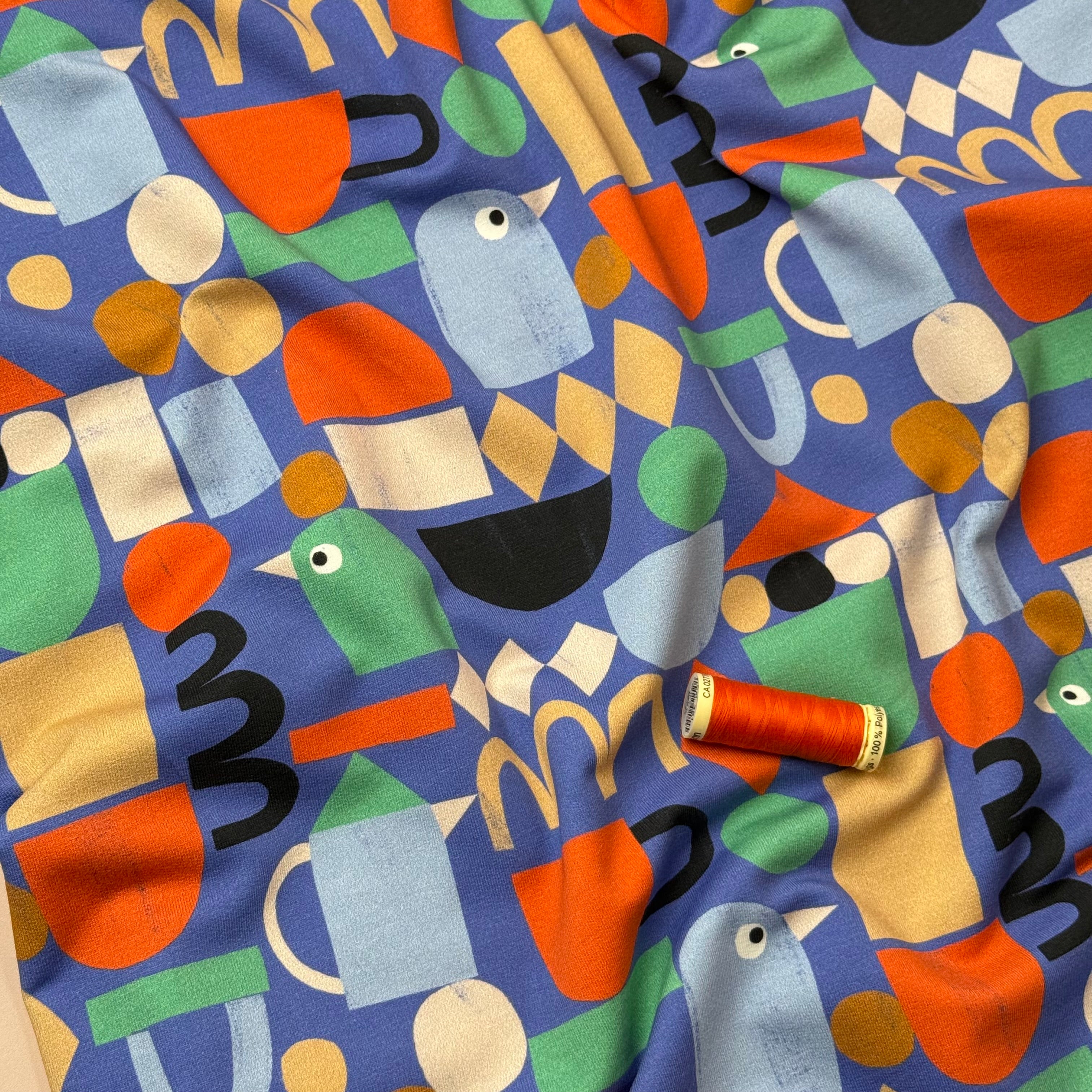 Funky Shapes Blue Organic GOTS Cotton French Terry