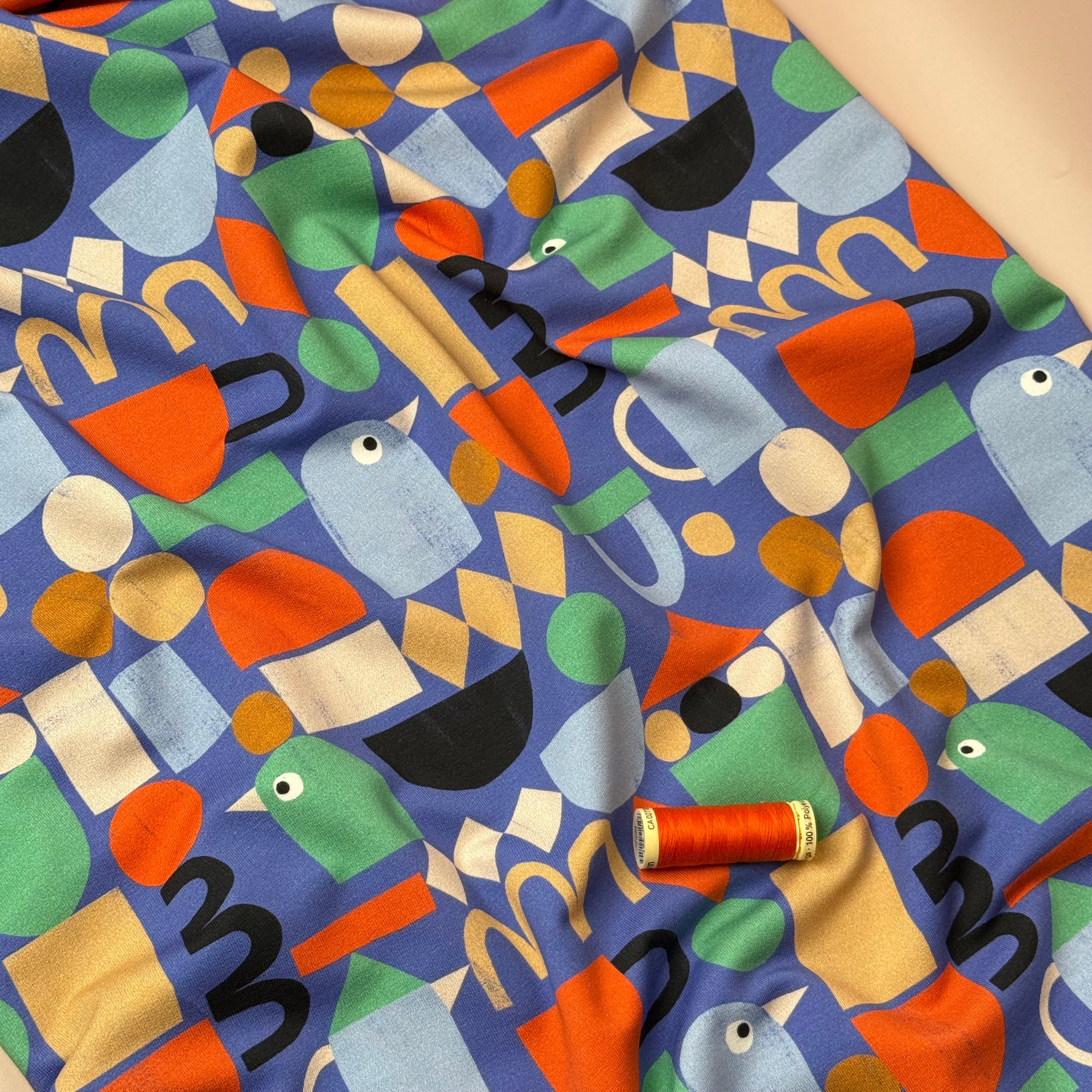 Funky Shapes Blue Organic GOTS Cotton French Terry