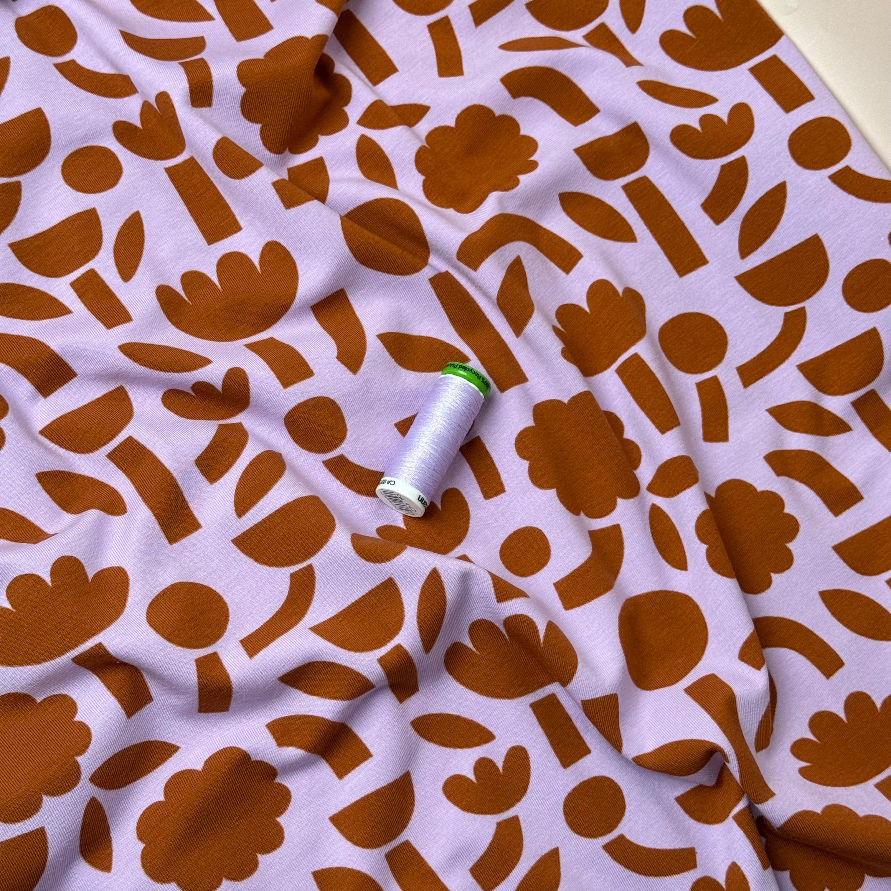 Abstract Shapes Lavender GOTS Organic Cotton Jersey