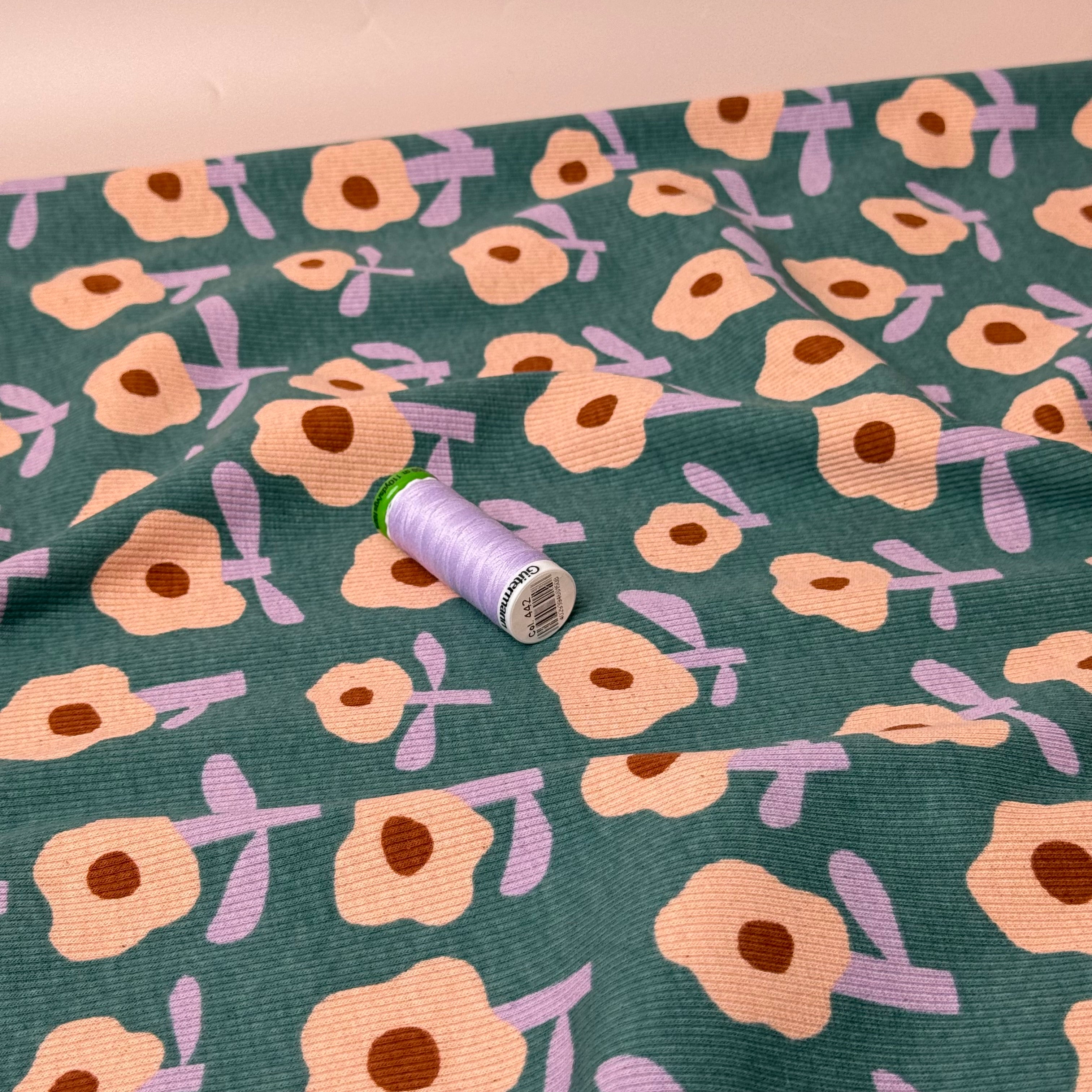 Green Flowers Organic GOTS Cotton Ribbed Jersey
