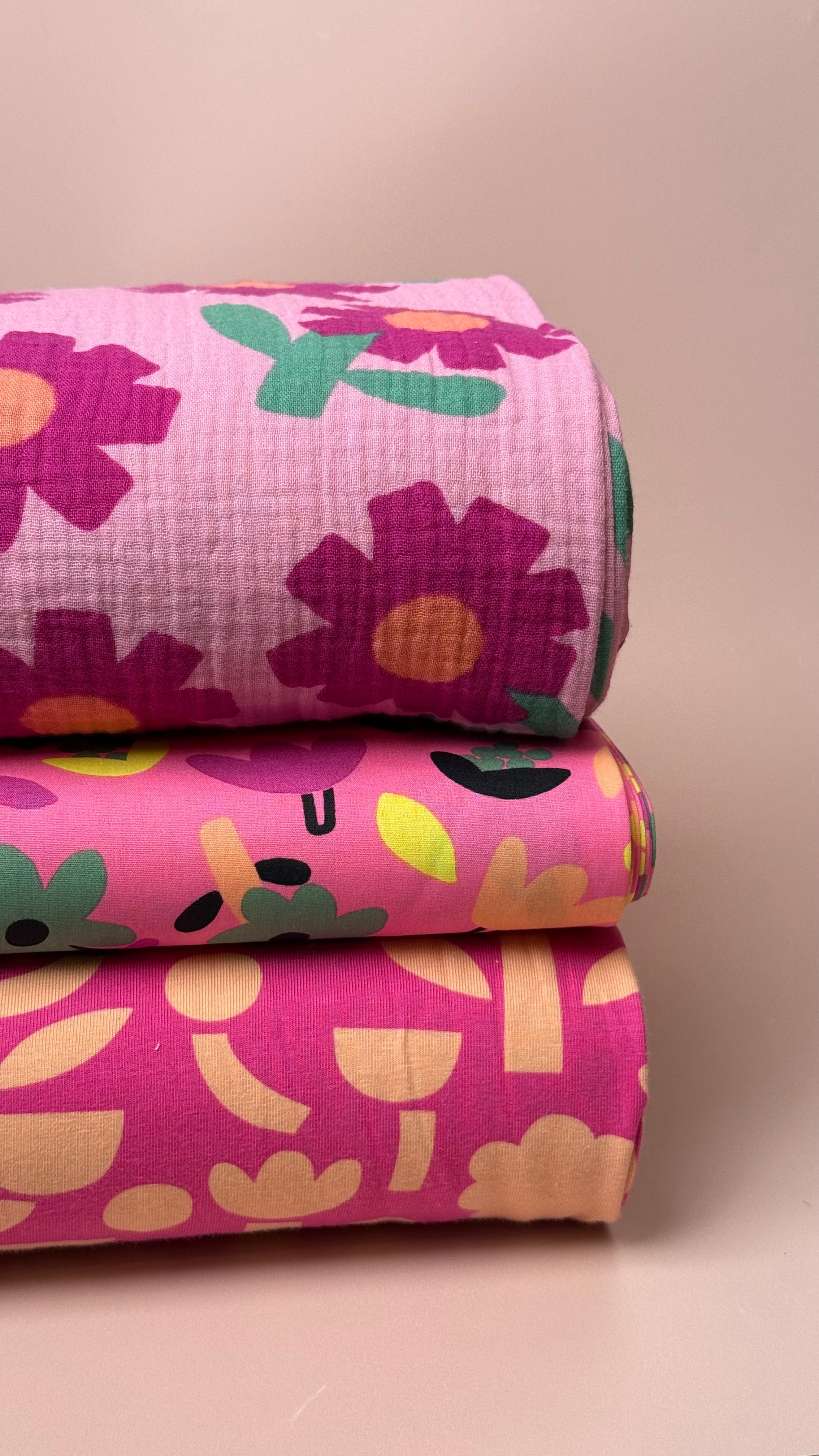 Flower Field Pink GOTS Organic Natural Cotton