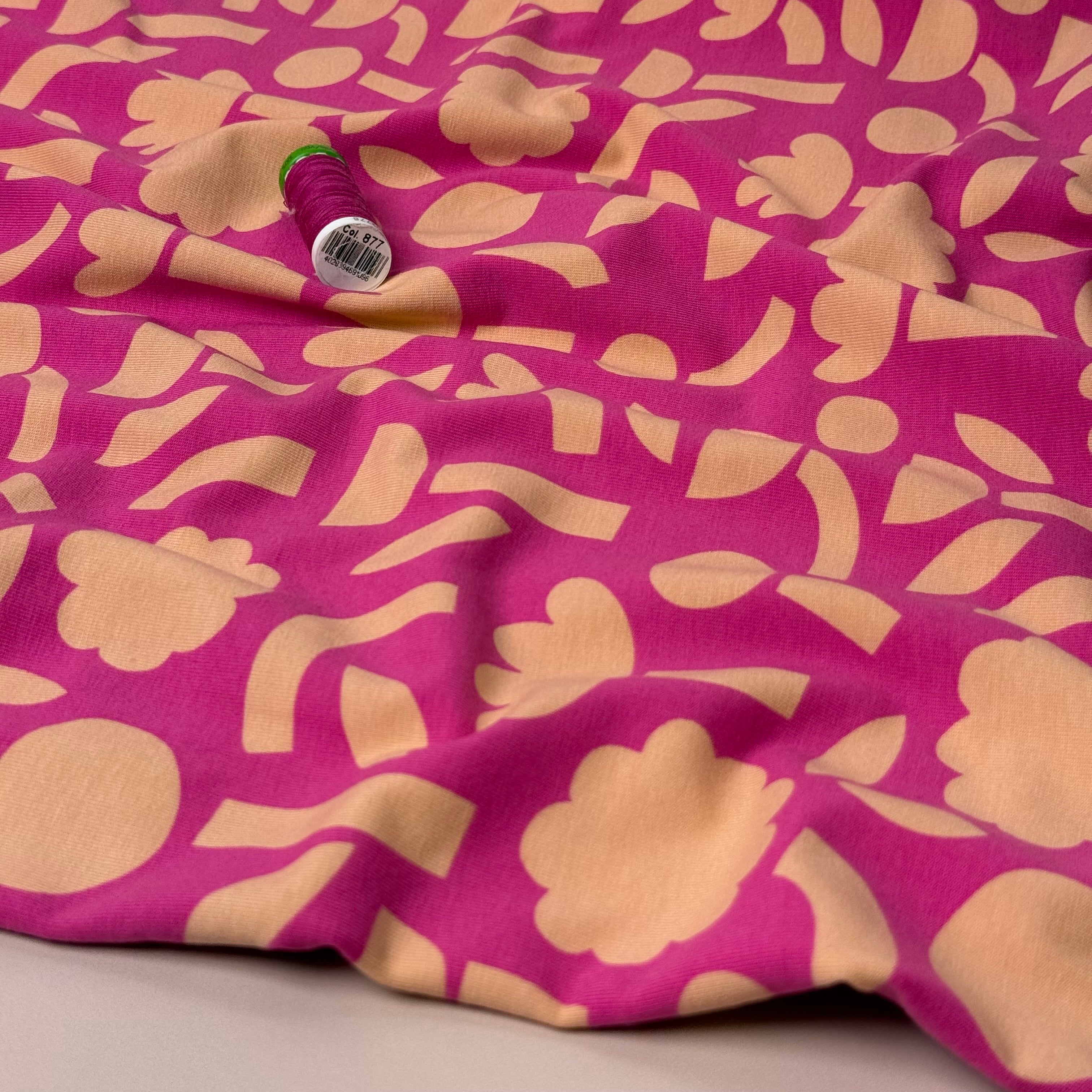 Abstract Shapes Pink GOTS Organic Cotton Jersey