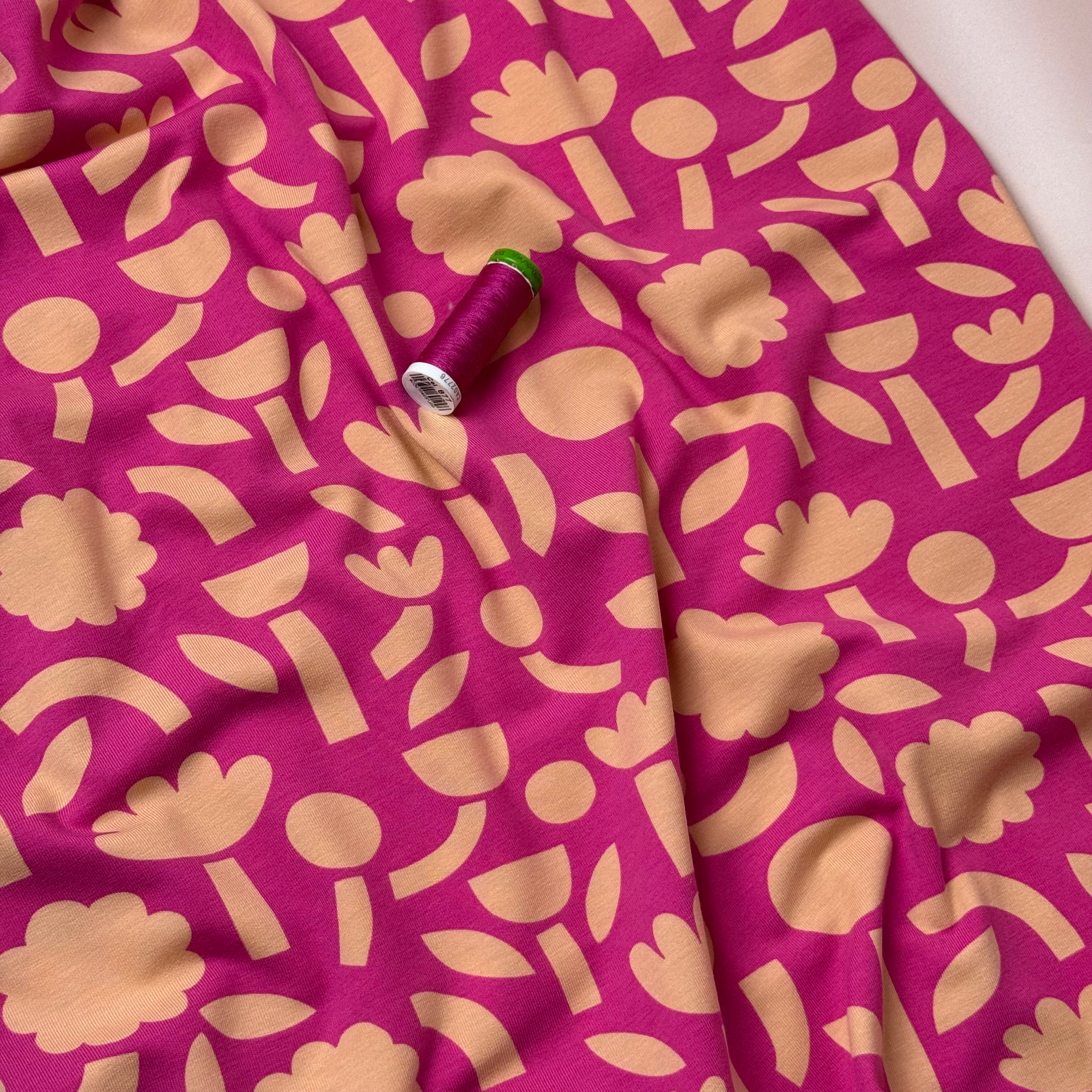 Abstract Shapes Pink GOTS Organic Cotton Jersey