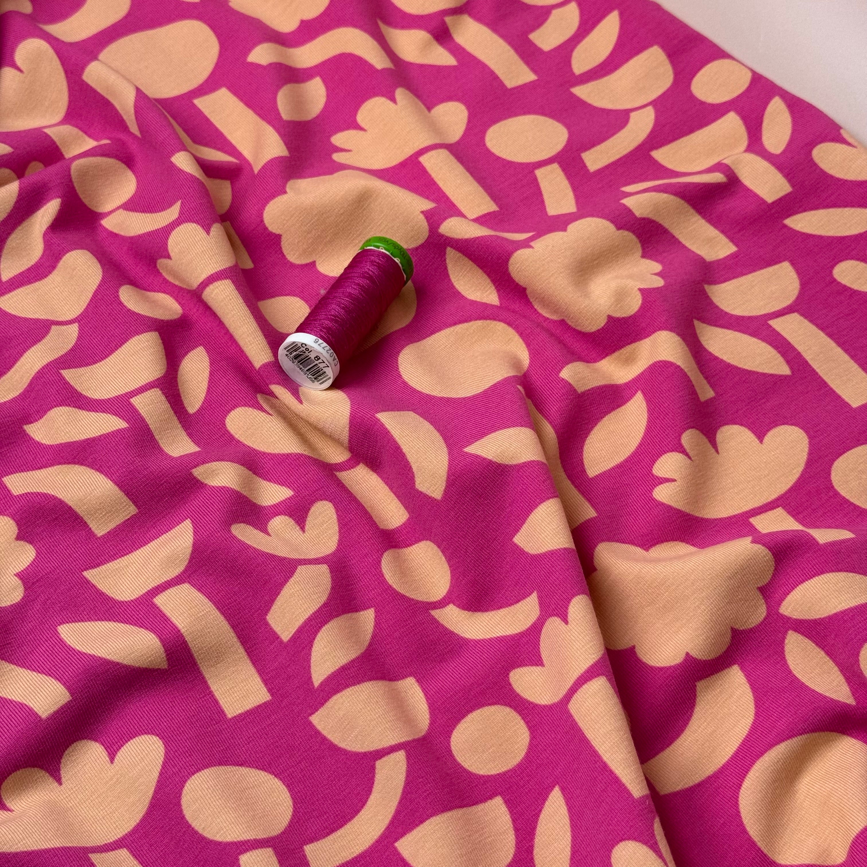 Abstract Shapes Pink GOTS Organic Cotton Jersey