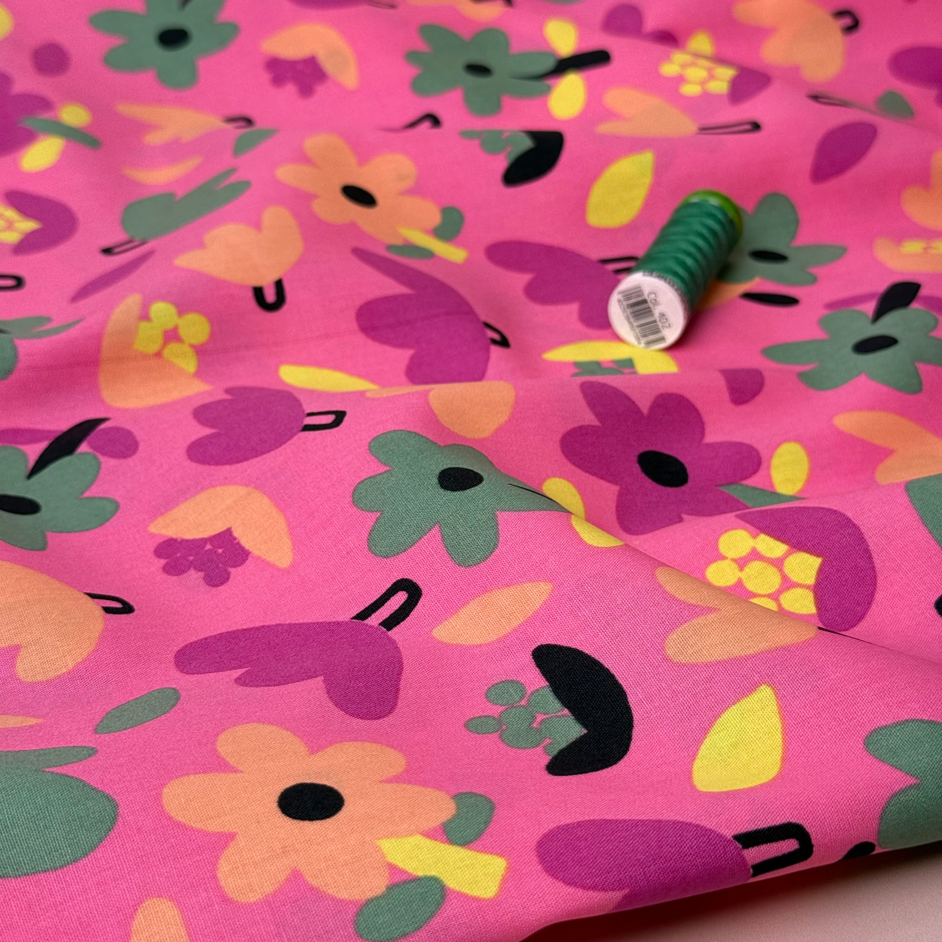 Flower Field Pink GOTS Organic Natural Cotton