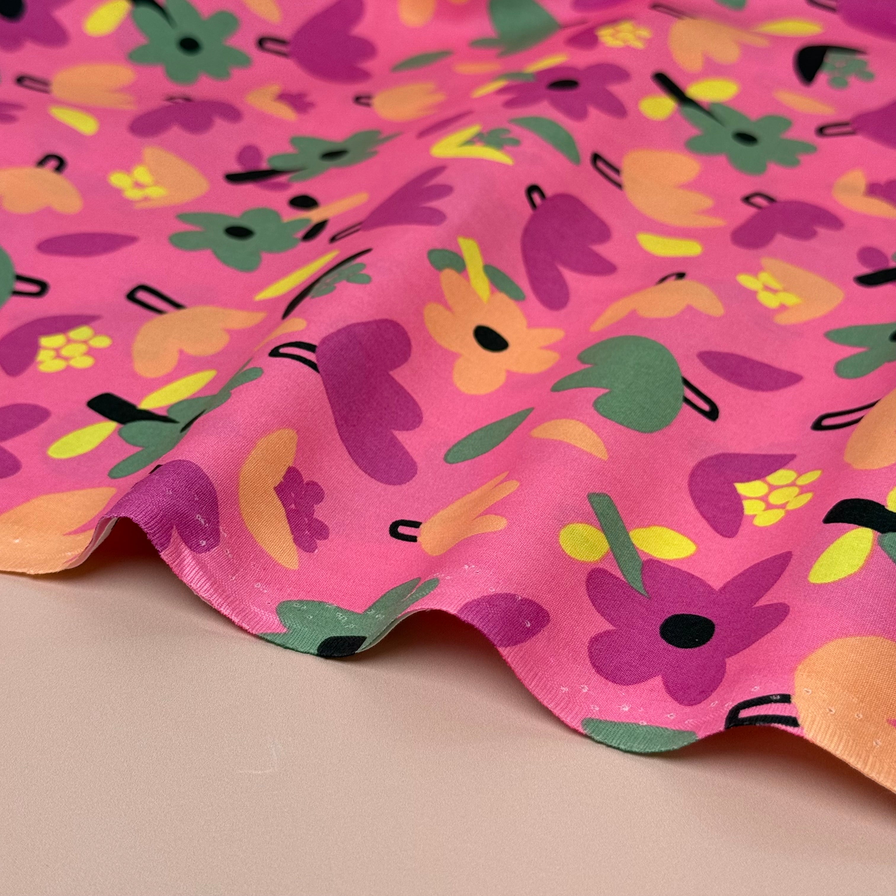 Flower Field Pink GOTS Organic Natural Cotton