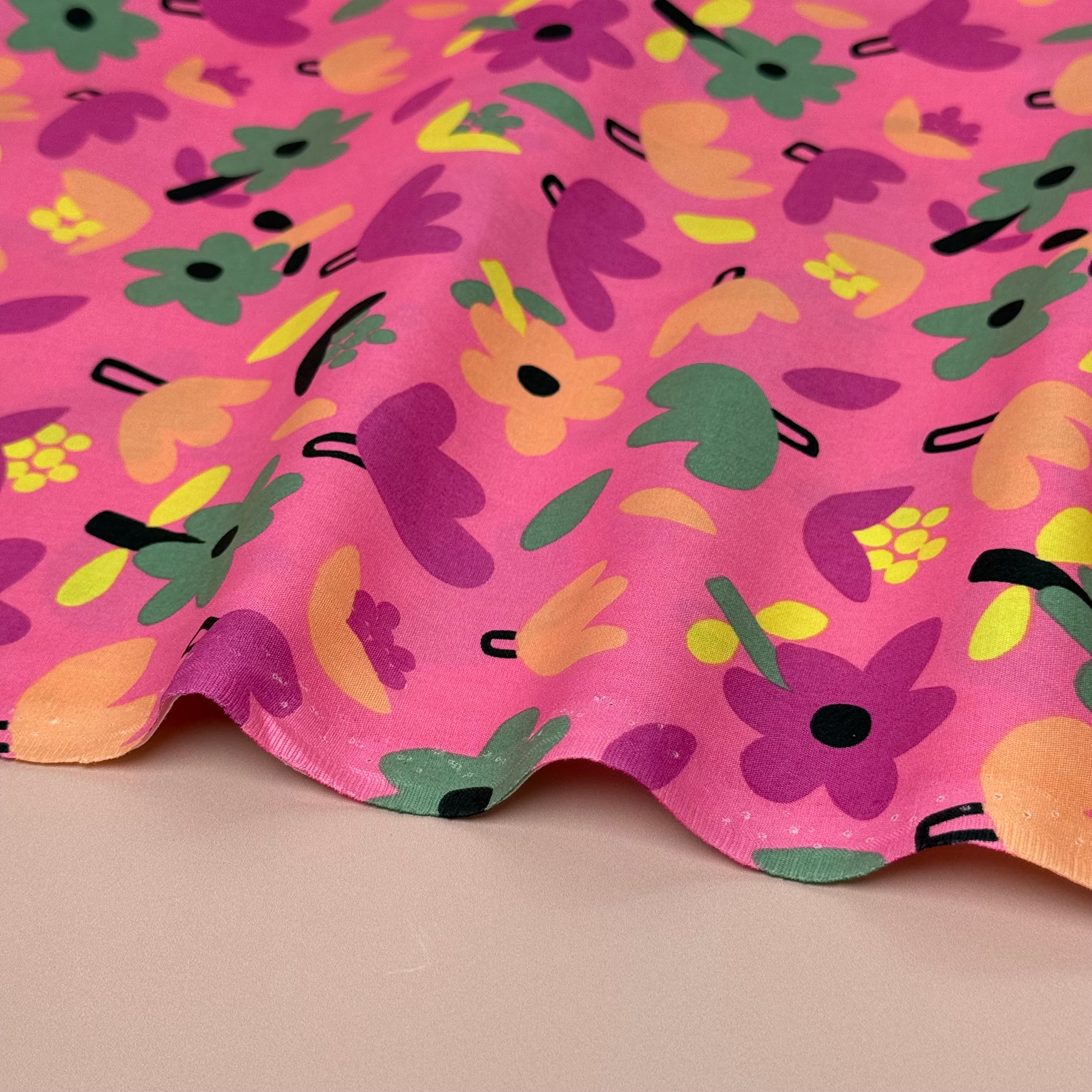 Flower Field Pink GOTS Organic Natural Cotton