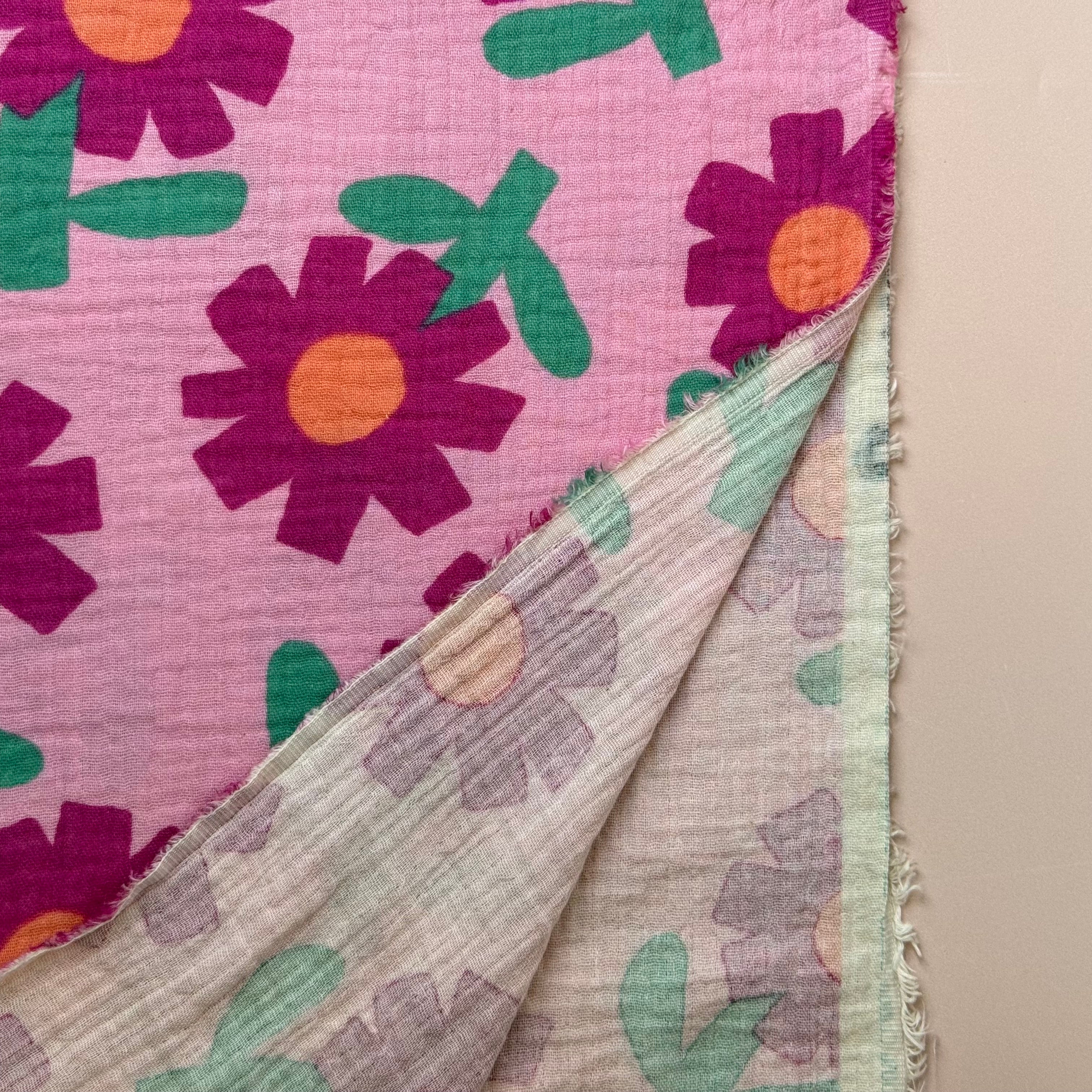 Pink Flowers GOTS Organic Cotton Double Gauze