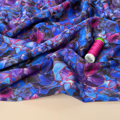 REMNANT 0.67 Metre - Rosella Romantic Pansies Viscose Twill with Stretch