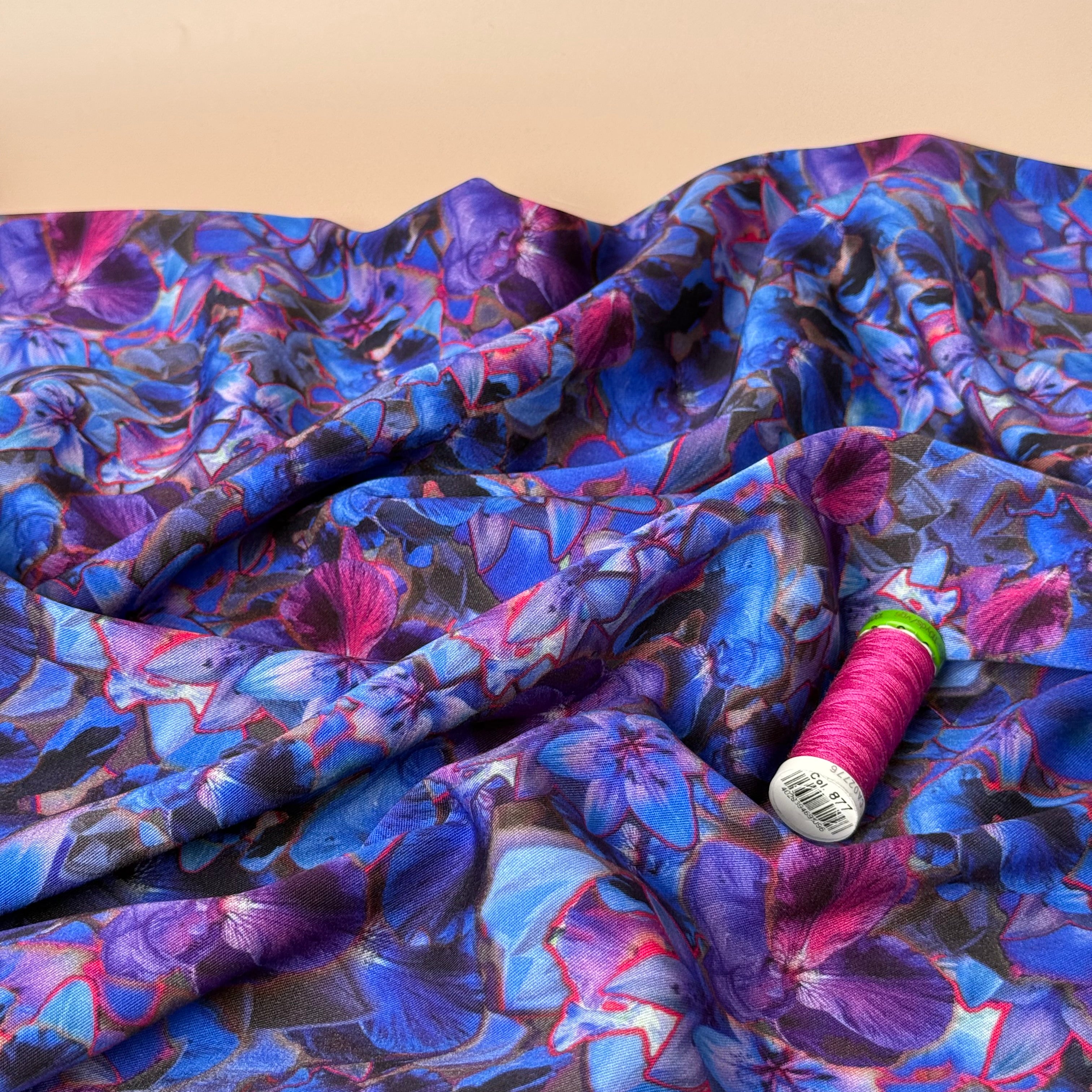 Rosella Romantic Pansies Viscose Twill with Stretch