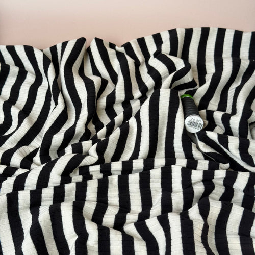 Dyed Striped Cotton Ribbed Jersey in Black and White