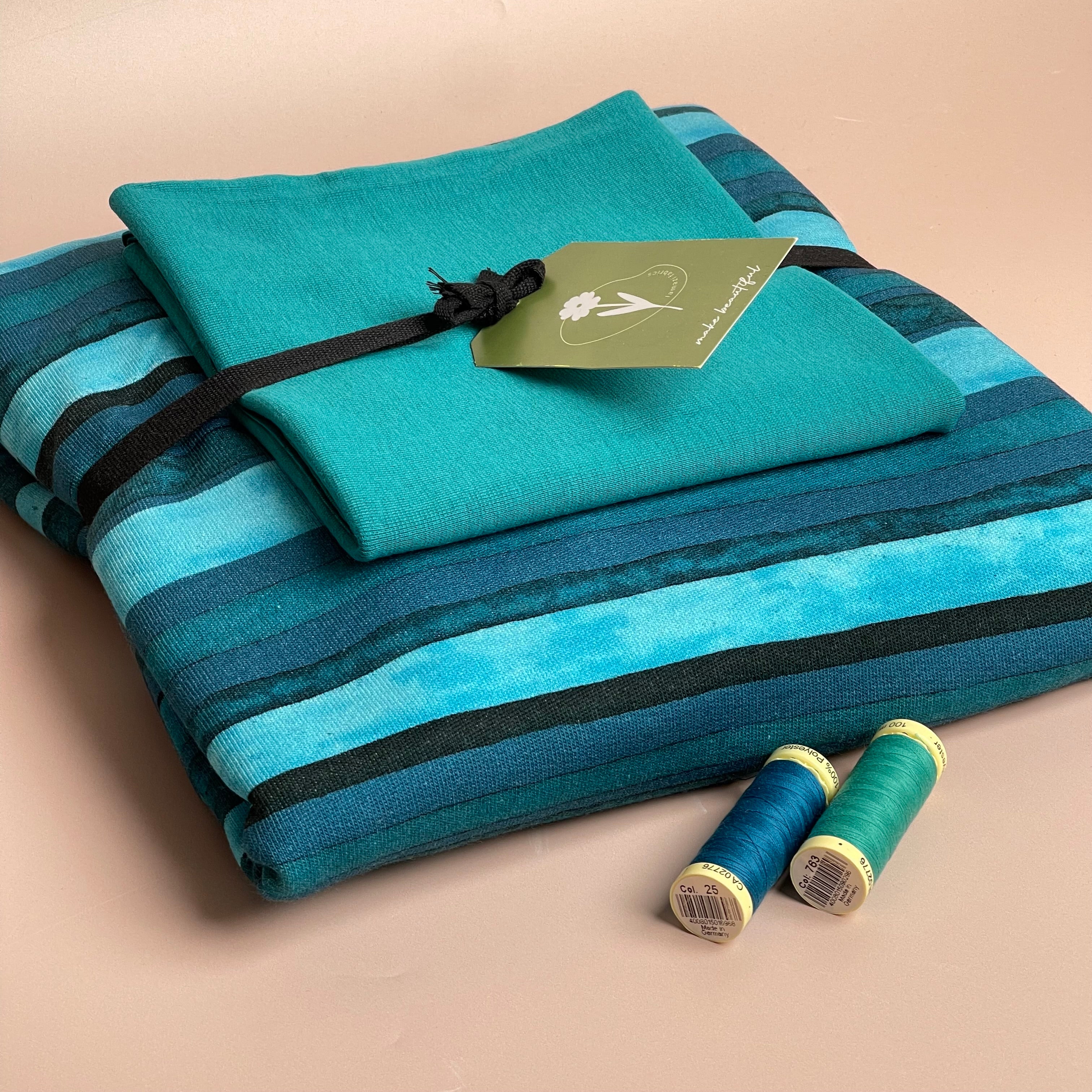 Colour Bundles - Aqua Stripes Cotton French Terry and Ribbing