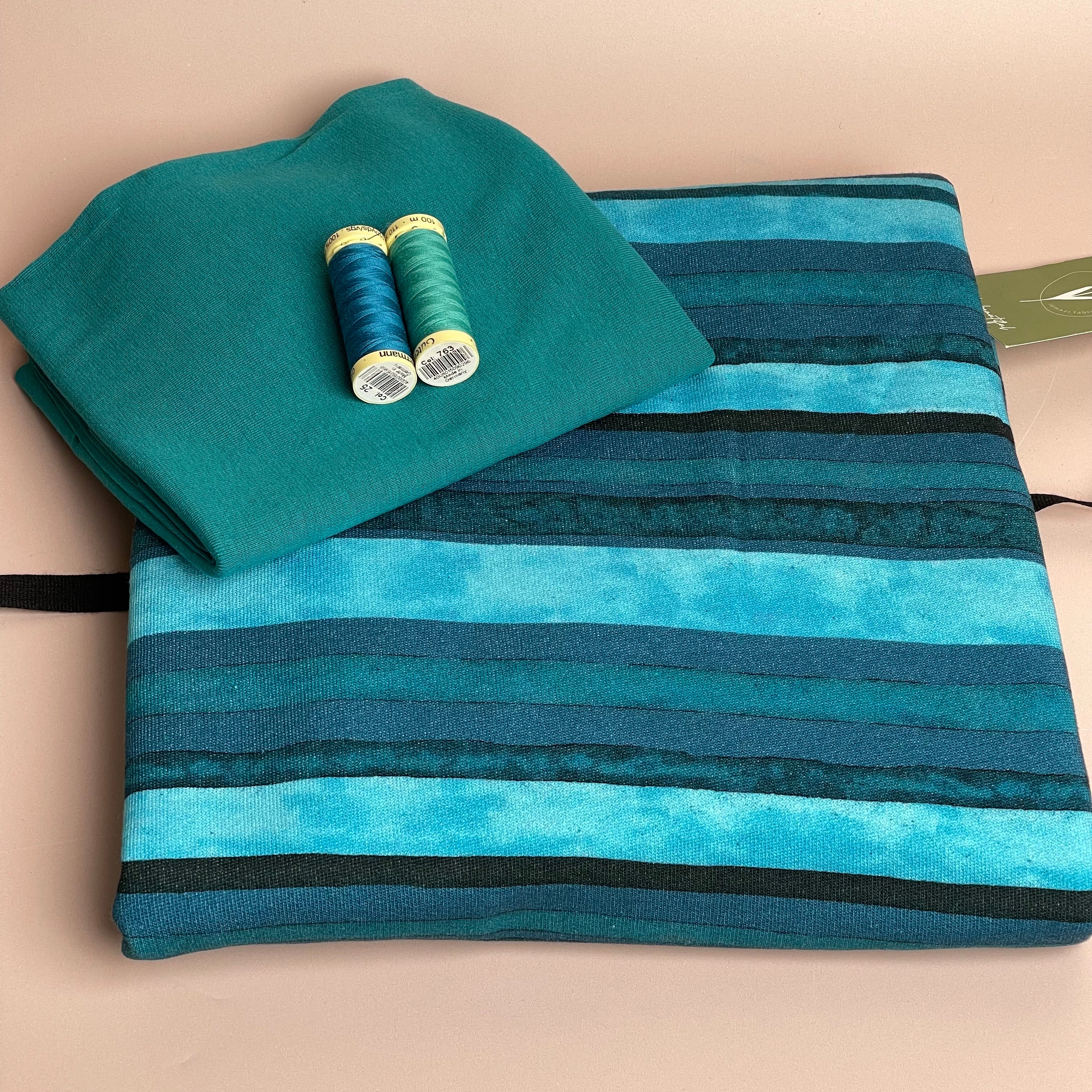 Colour Bundles - Aqua Stripes Cotton French Terry and Ribbing