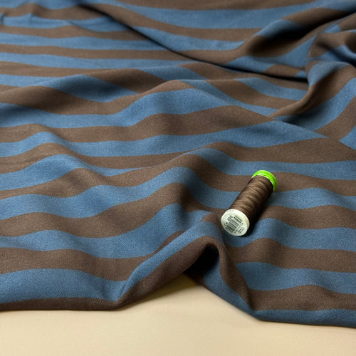 Light & Lush - Stripes in Midnight Blue Viscose Twill Fabric