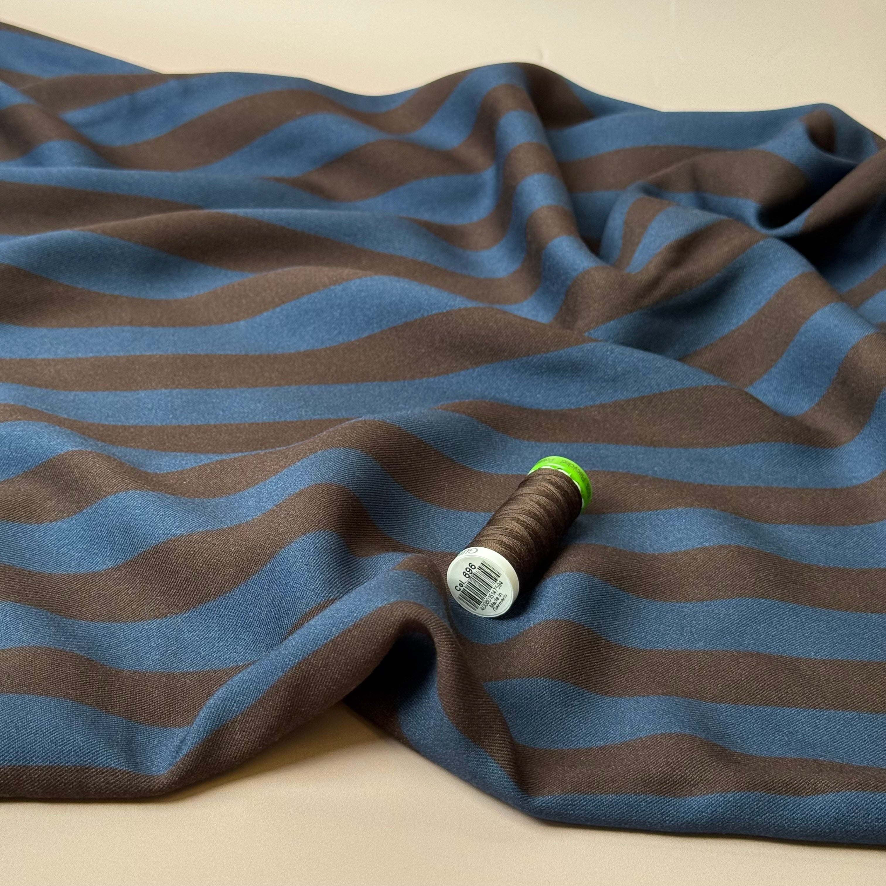 Light & Lush - Stripes in Midnight Blue Viscose Twill Fabric