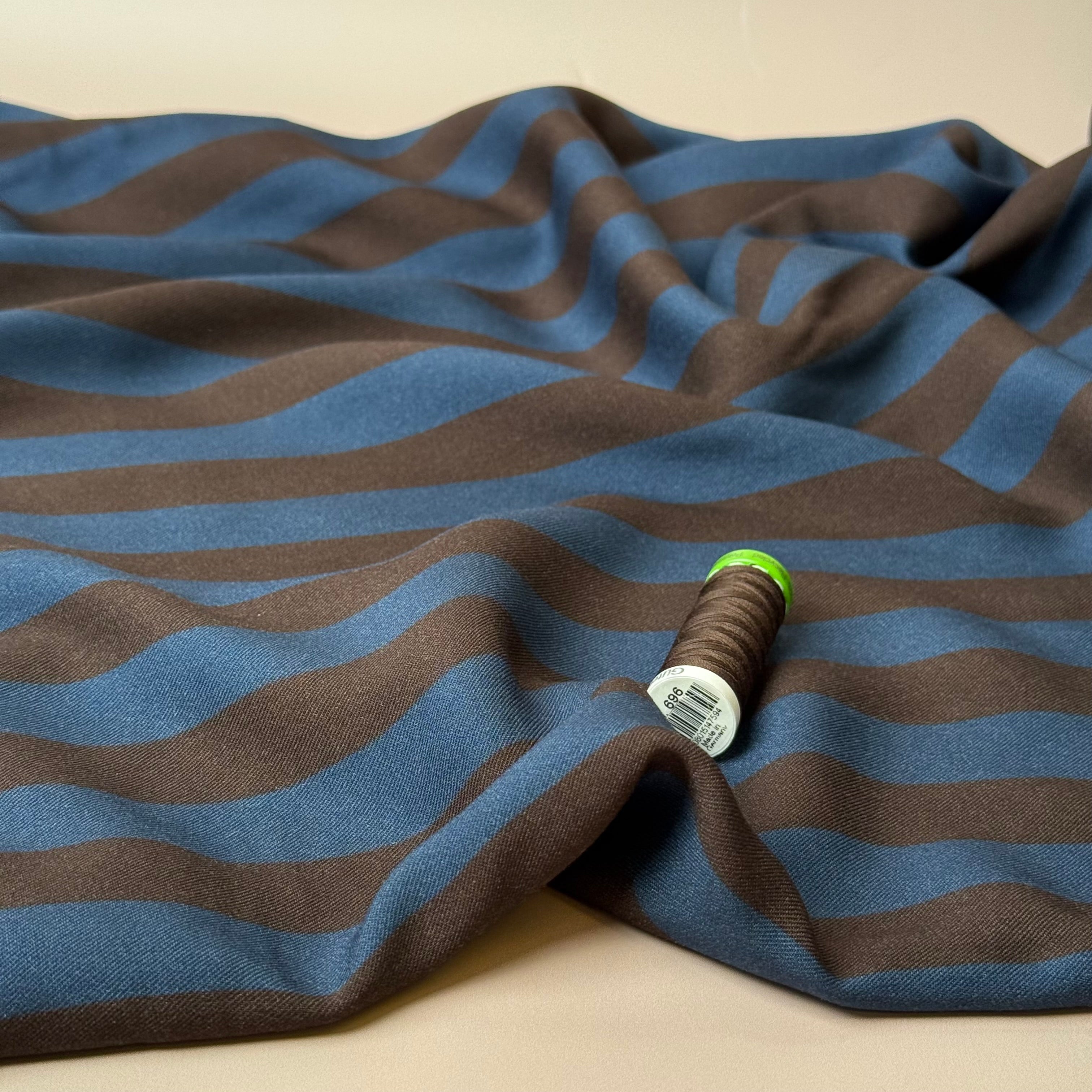 Light & Lush - Stripes in Midnight Blue Viscose Twill Fabric