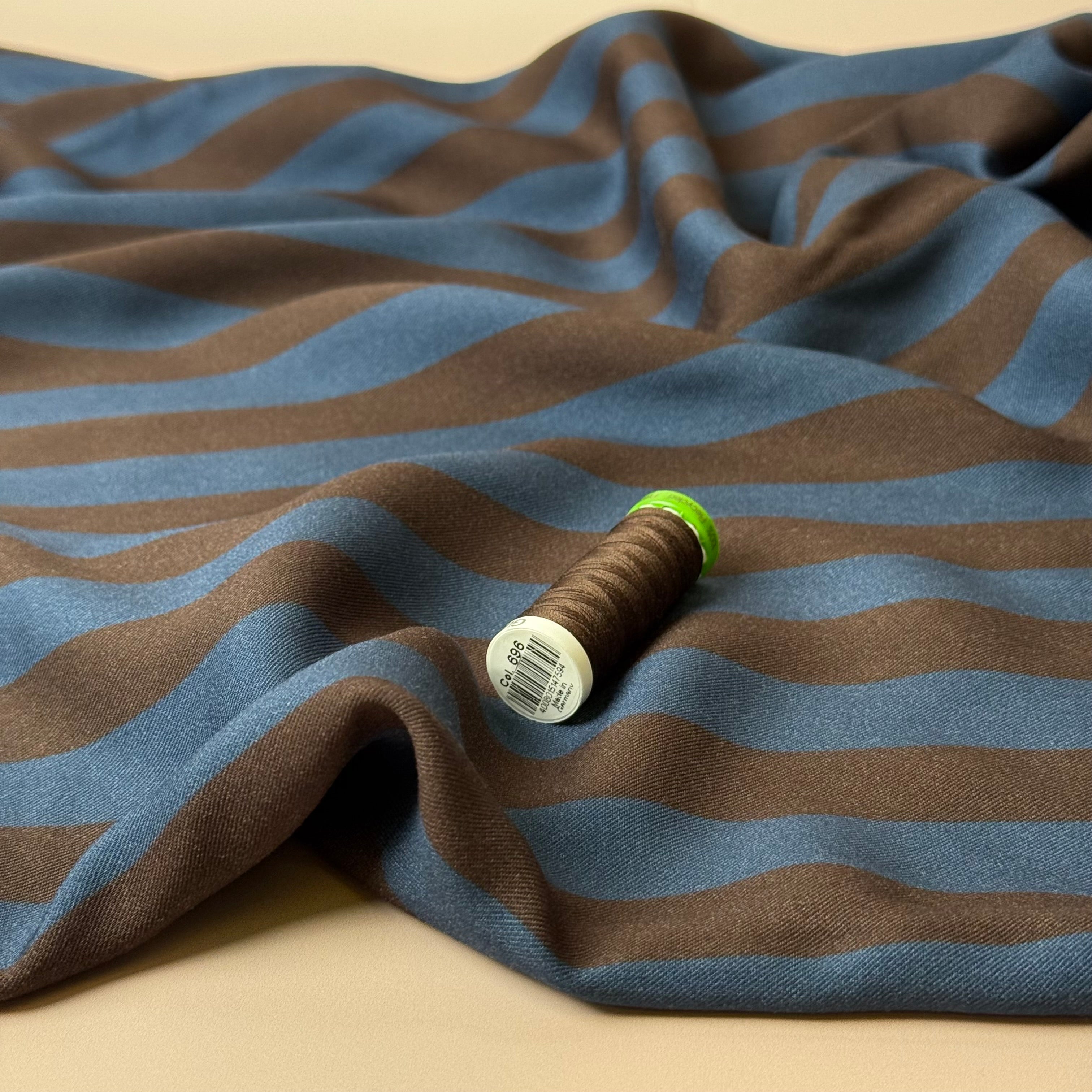Light & Lush - Stripes in Midnight Blue Viscose Twill Fabric