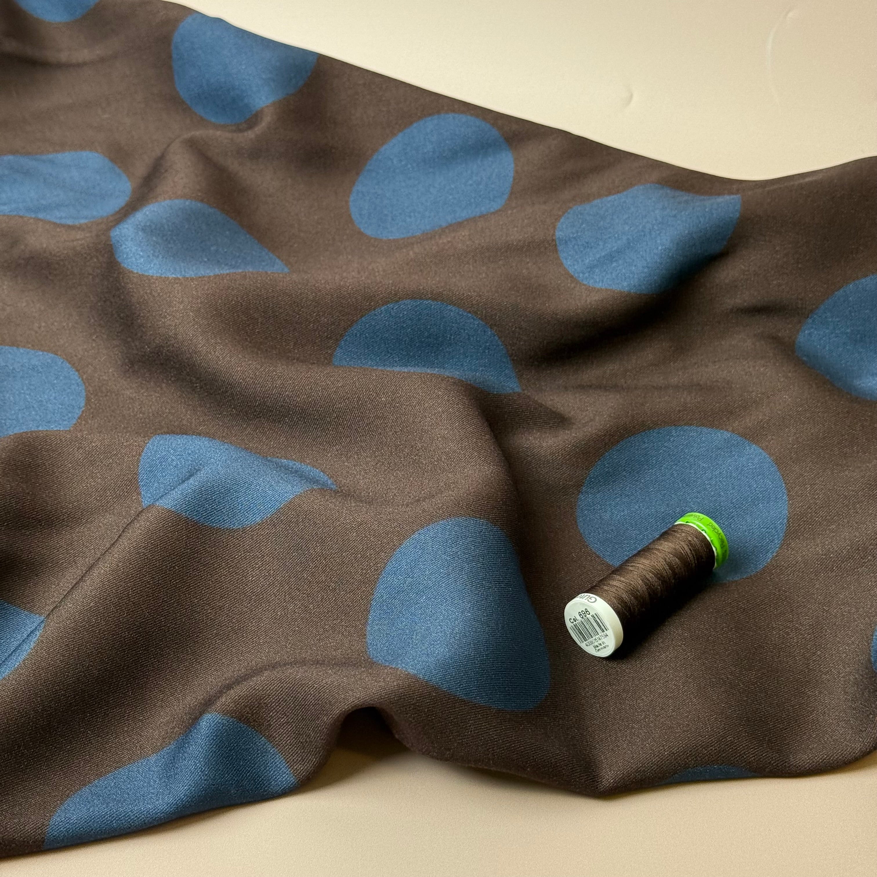 Light & Lush - Large Polka Dots in Midnight Blue Viscose Twill Fabric