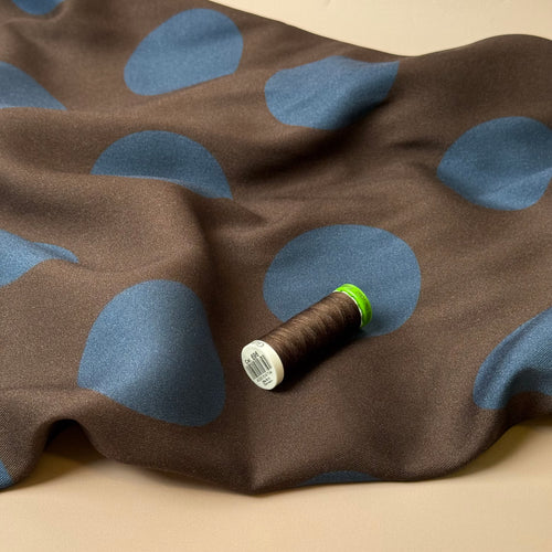 Light & Lush - Large Polka Dots in Midnight Blue Viscose Twill Fabric