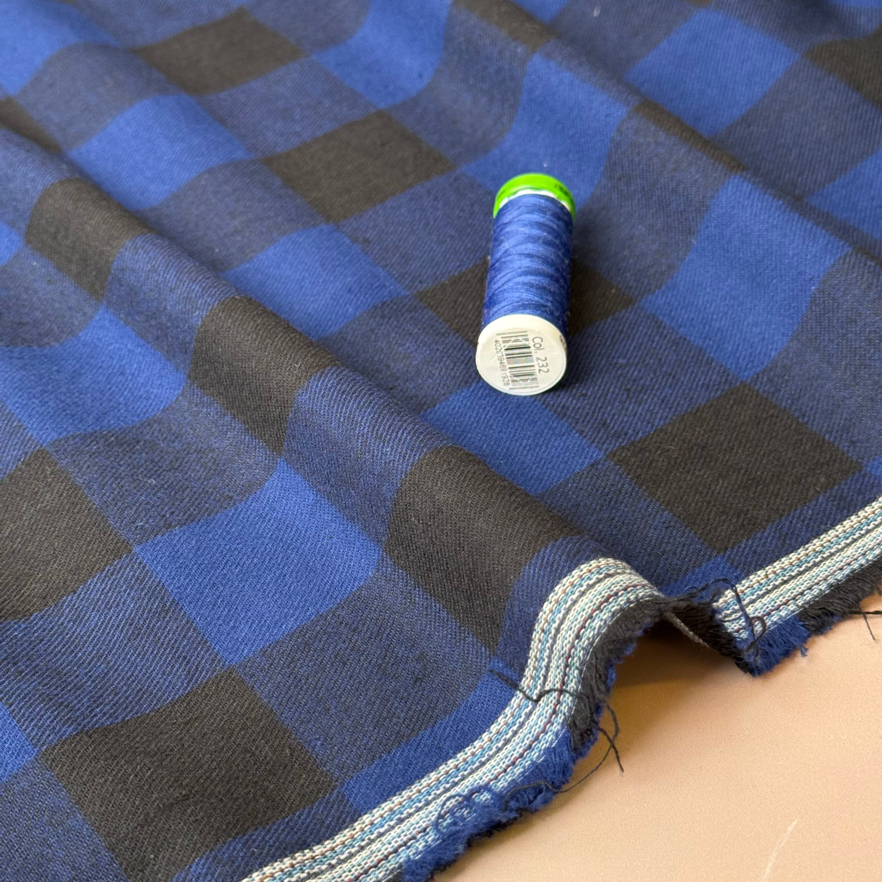 Gingham Black & Royal Blue Brushed Cotton Flannel