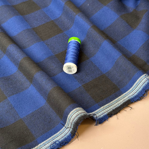 Gingham Black & Royal Blue Brushed Cotton Flannel