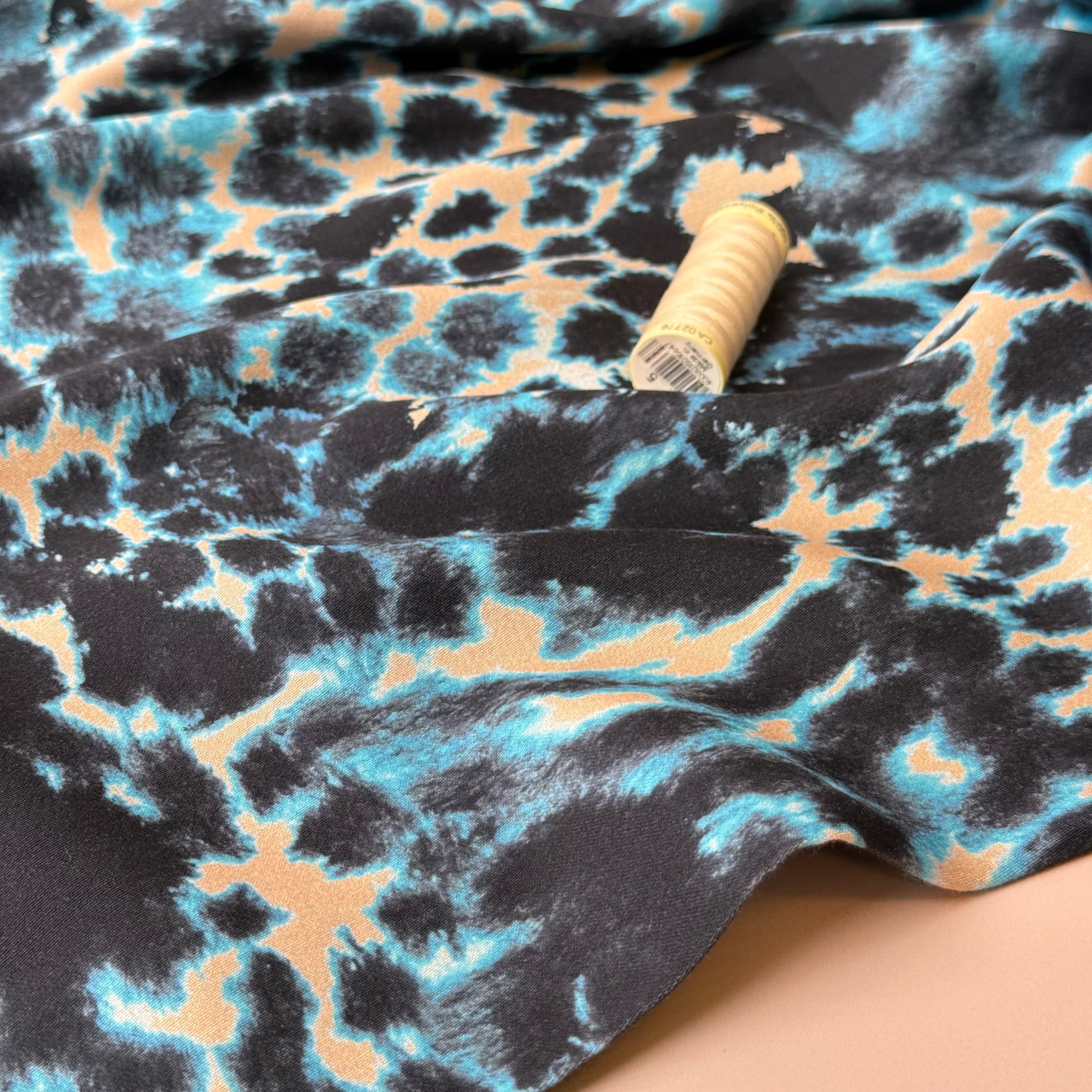 Turquoise Animal Print Viscose Sateen Fabric