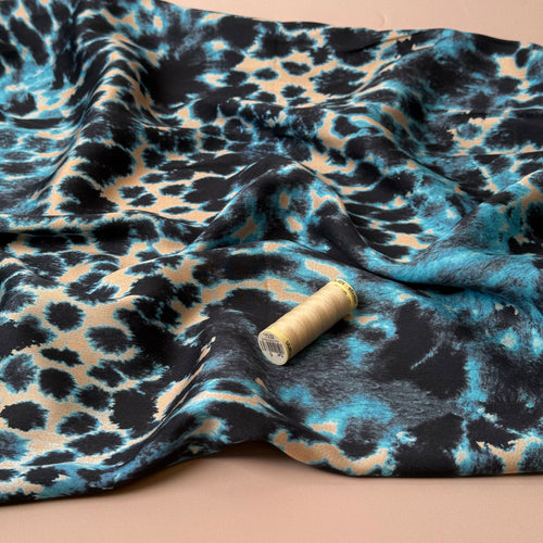 Turquoise Animal Print Viscose Sateen Fabric
