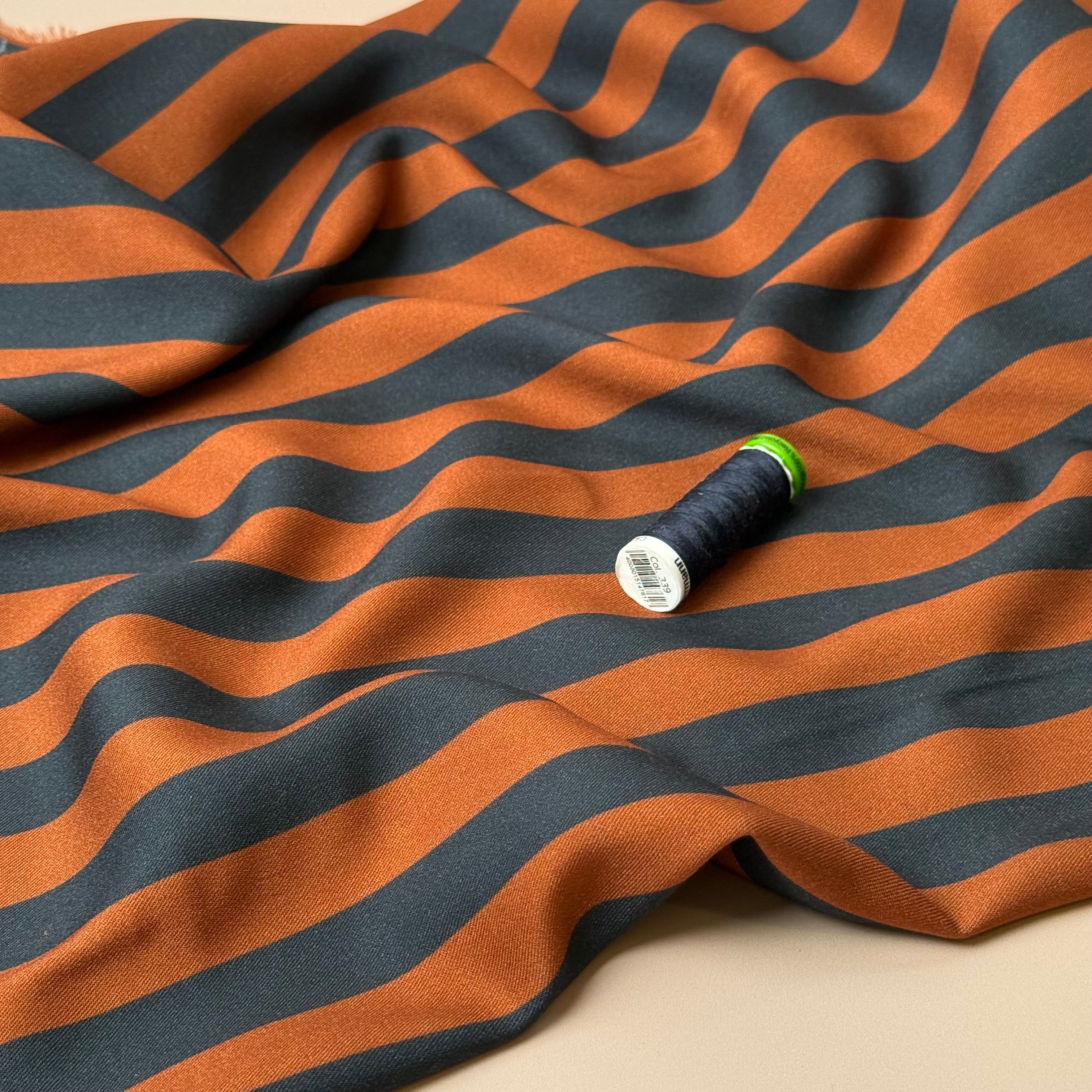 Light & Lush - Stripes in Rust Viscose Twill Fabric