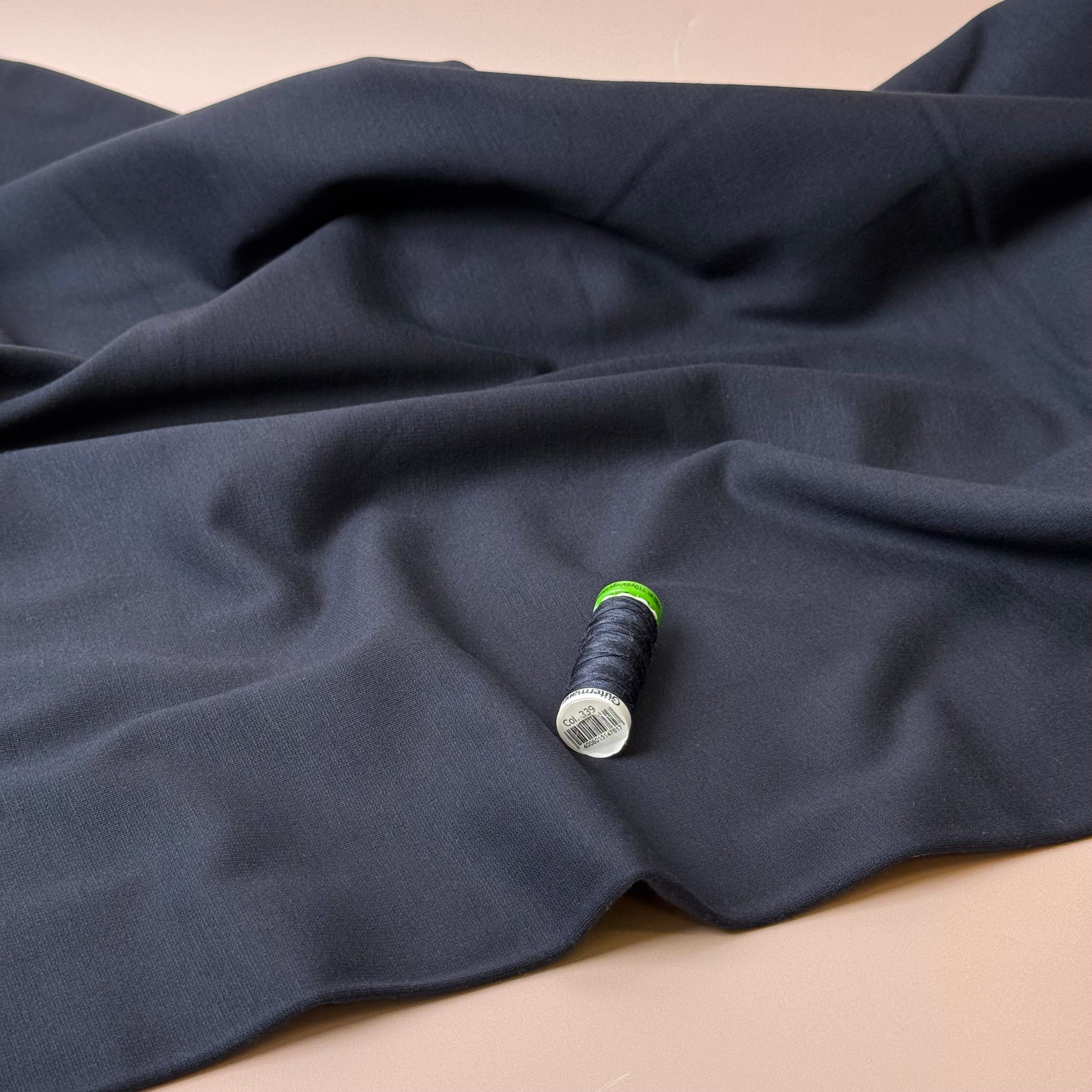 Brushed Viscose Ponte Roma Double Knit Fabric in Dark Navy