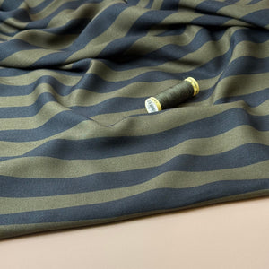 Light & Lush - Stripes in Dark Olive Viscose Twill Fabric