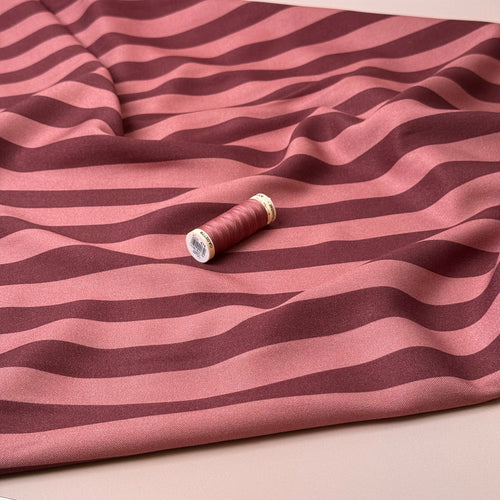 Light & Lush - Stripes in Rosewood & Pink Clay Viscose Twill Fabric