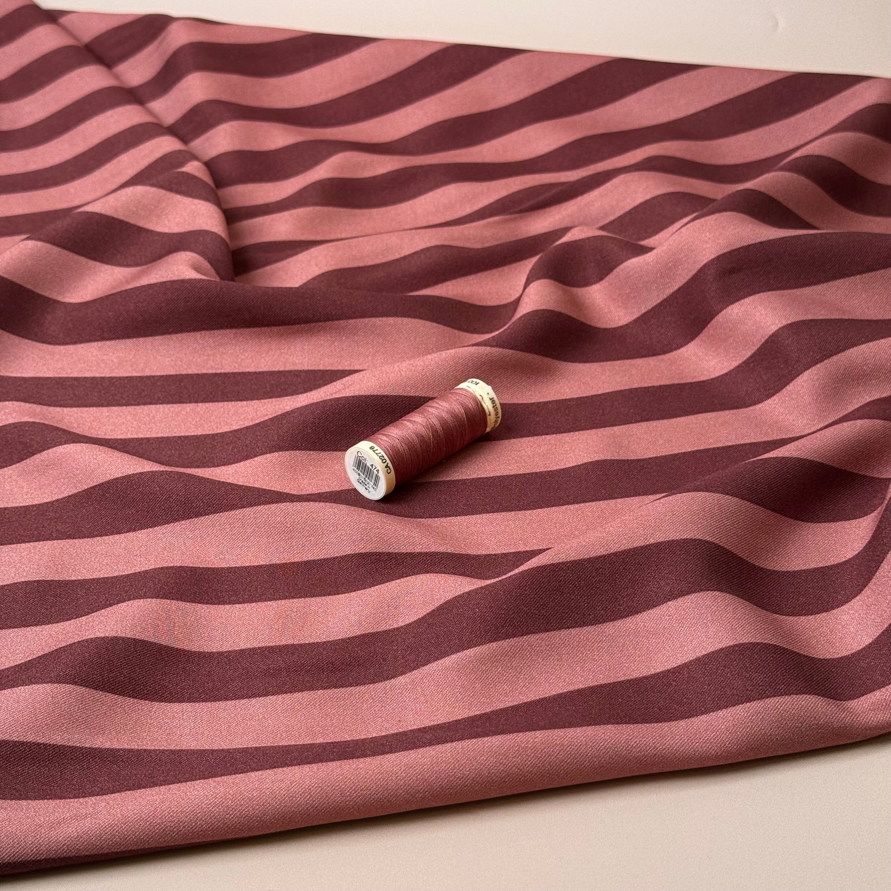 Light & Lush - Stripes in Rosewood & Pink Clay Viscose Twill Fabric