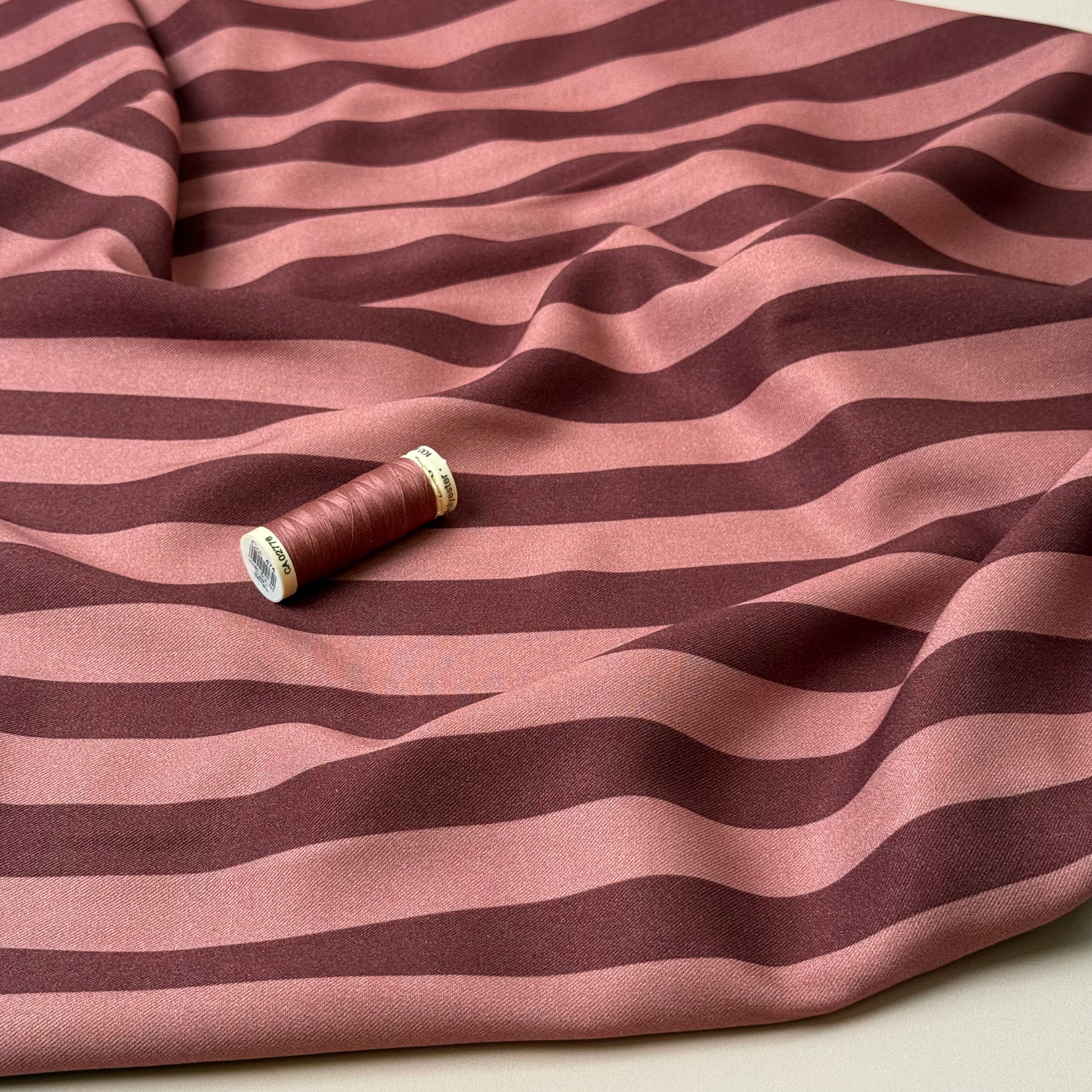 Light & Lush - Stripes in Rosewood & Pink Clay Viscose Twill Fabric