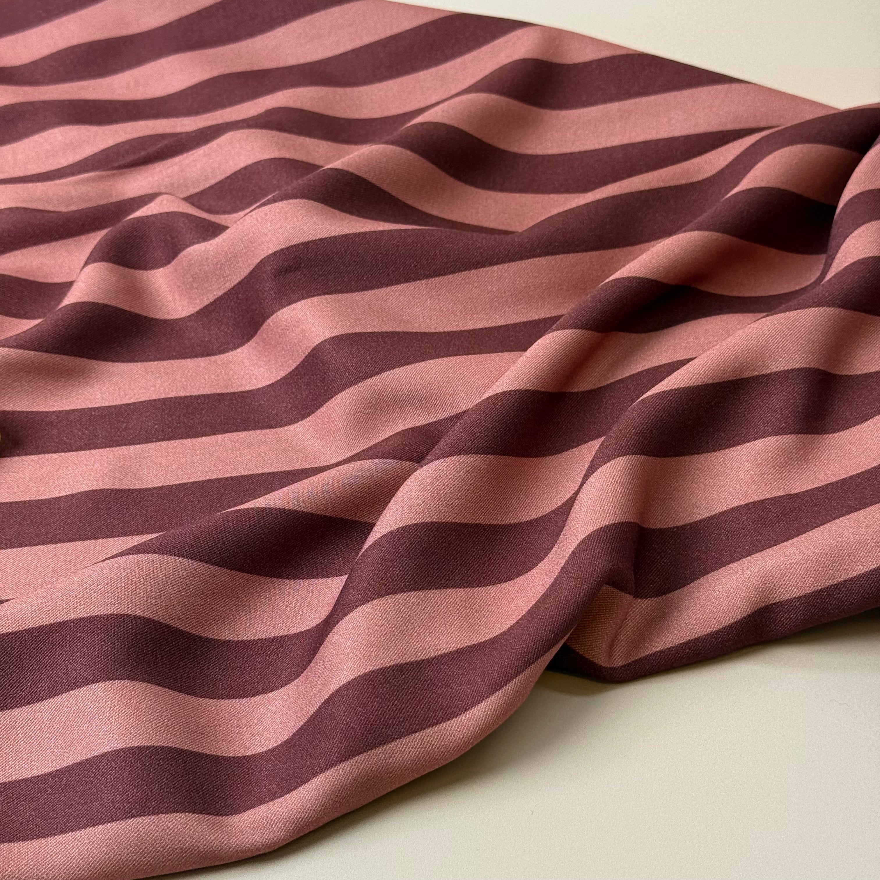 Light & Lush - Stripes in Rosewood & Pink Clay Viscose Twill Fabric