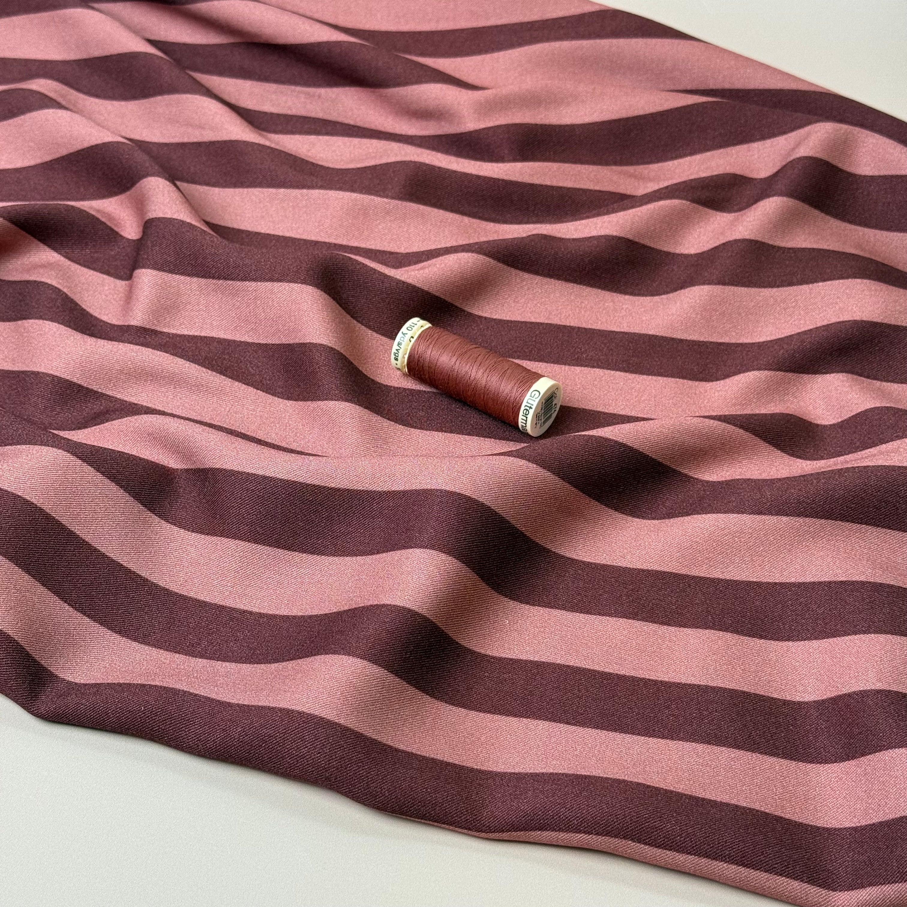 Light & Lush - Stripes in Rosewood & Pink Clay Viscose Twill Fabric