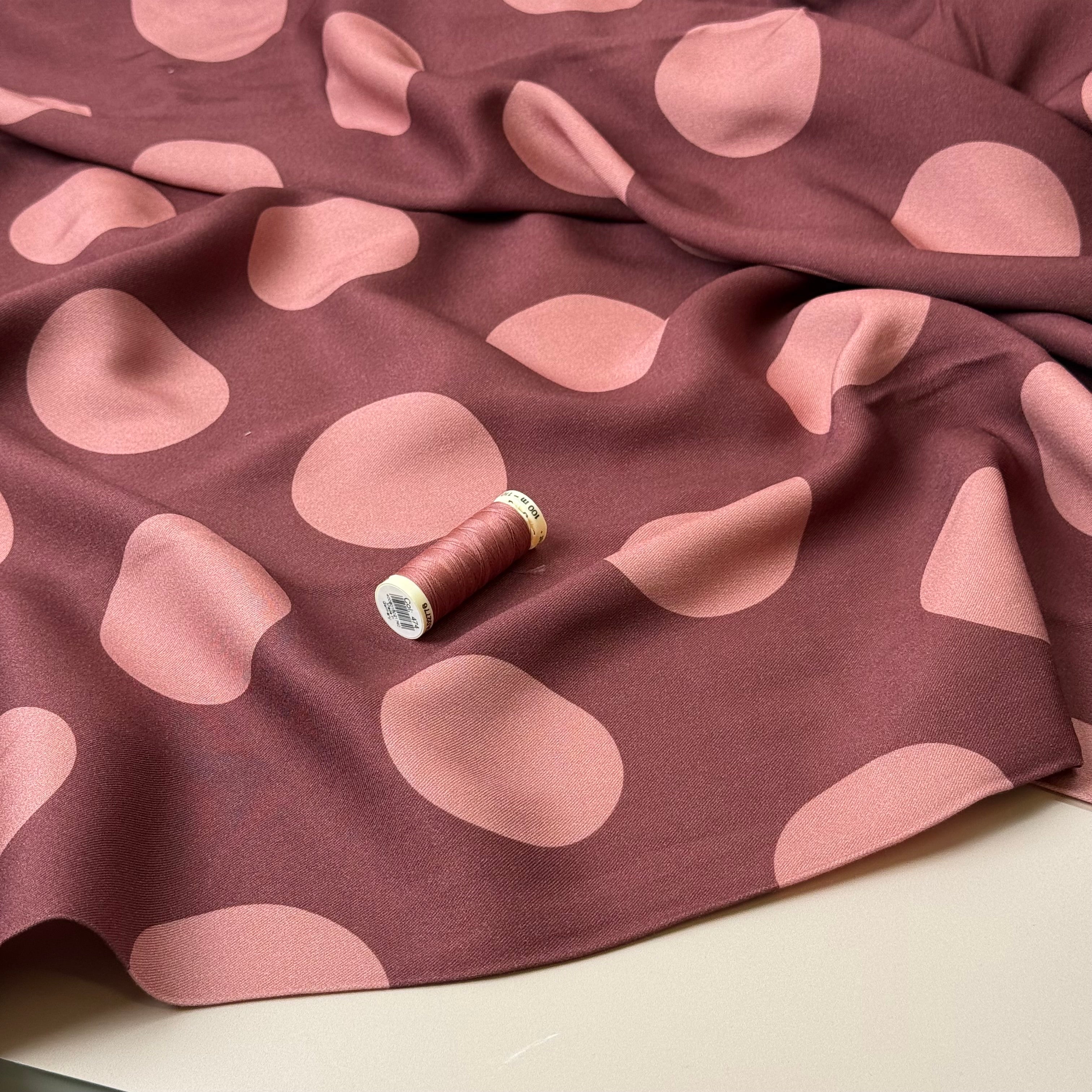 Light & Lush - Large Polka Dots in Rosewood Viscose Twill Fabric