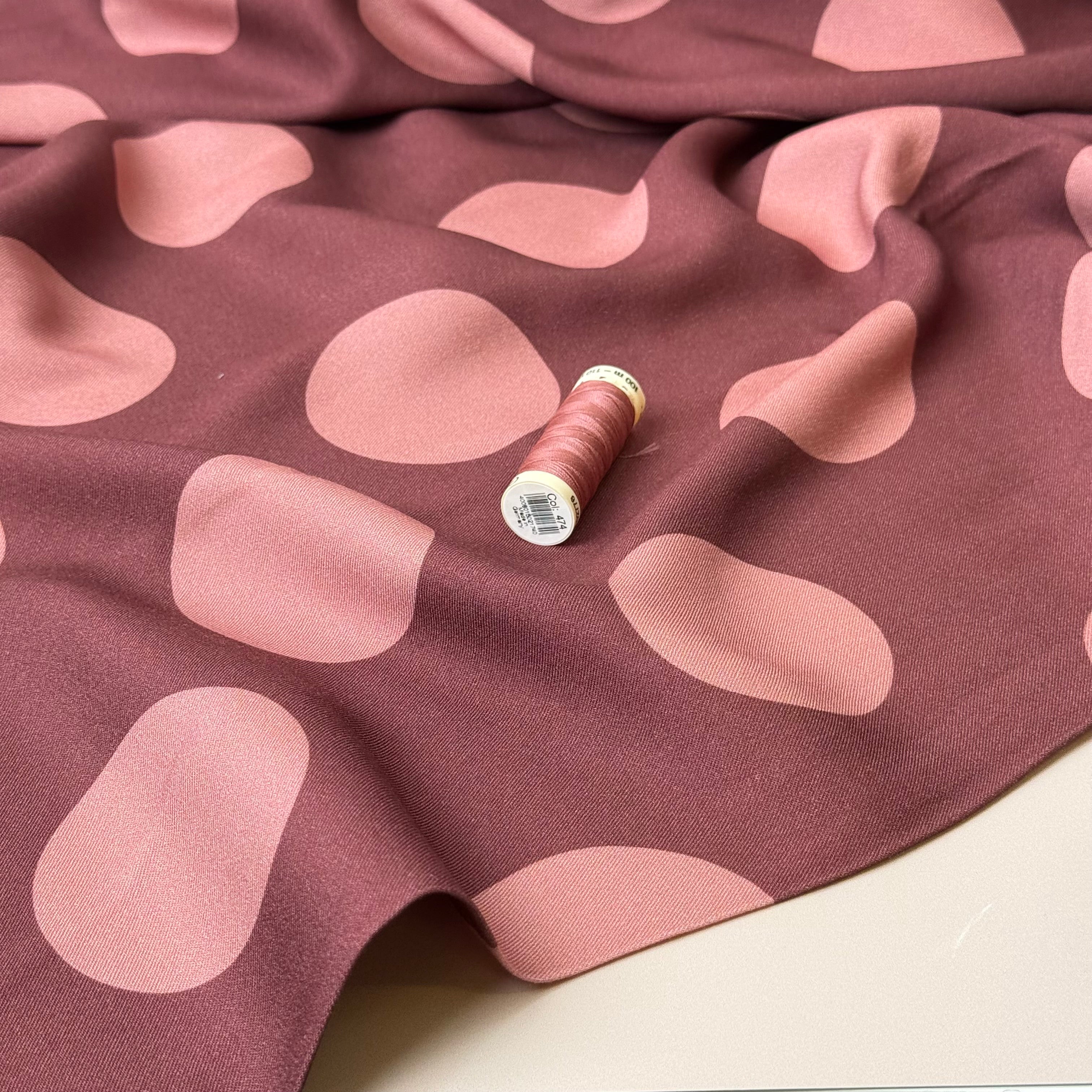 Light & Lush - Large Polka Dots in Rosewood Viscose Twill Fabric