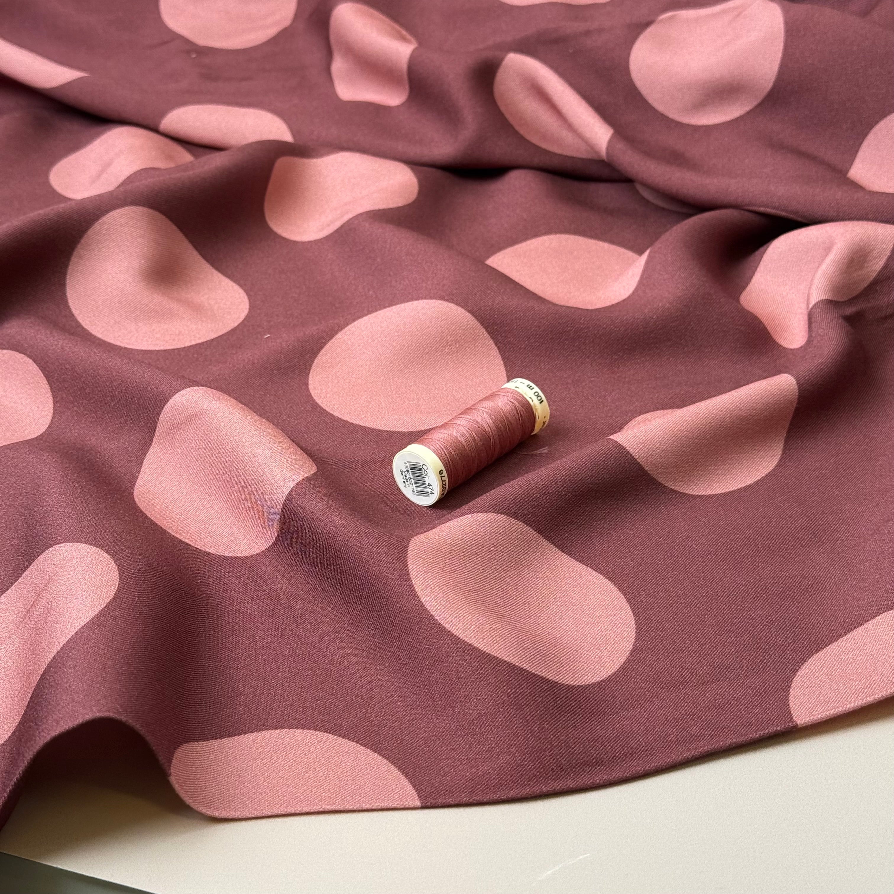 Light & Lush - Large Polka Dots in Rosewood Viscose Twill Fabric