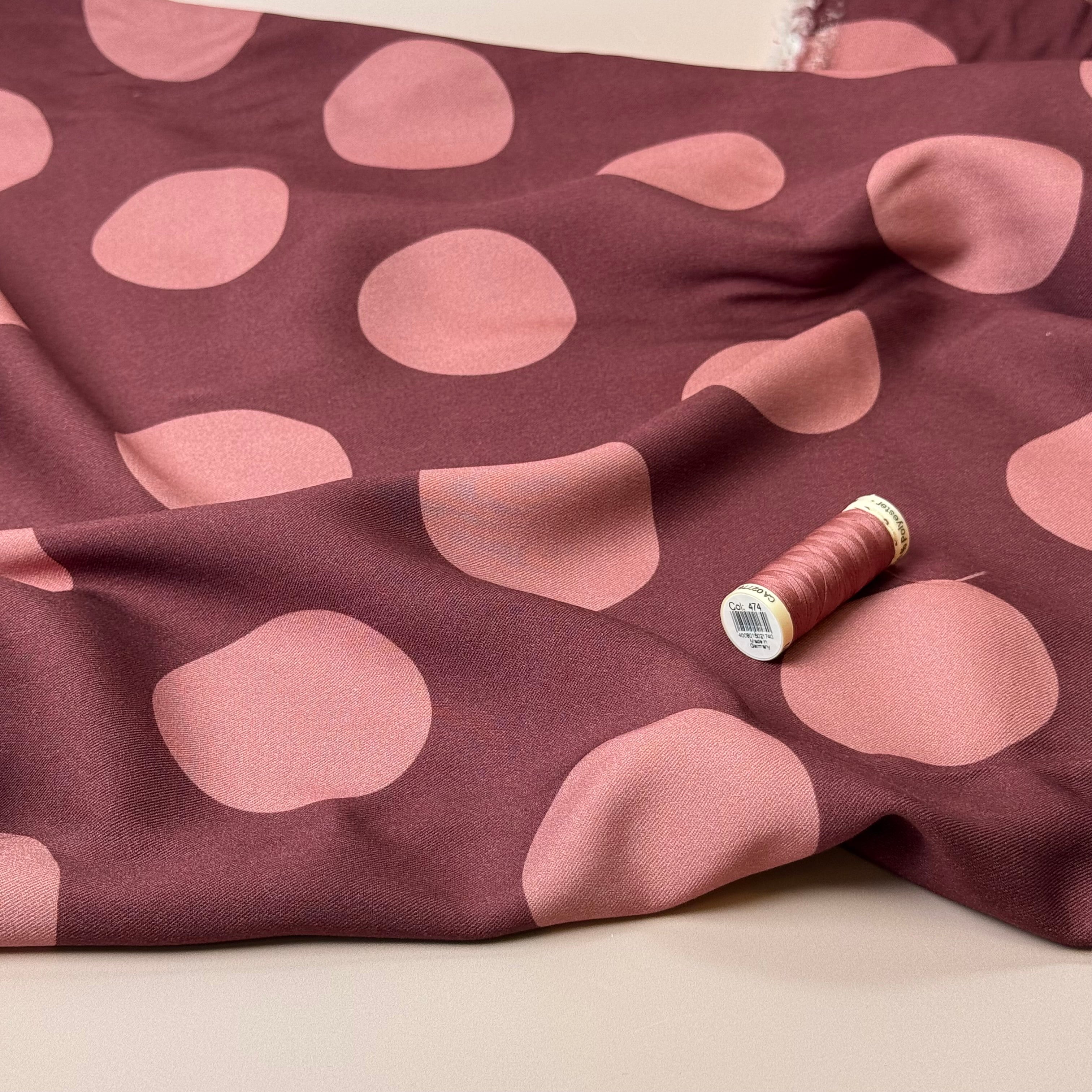 Light & Lush - Large Polka Dots in Rosewood Viscose Twill Fabric
