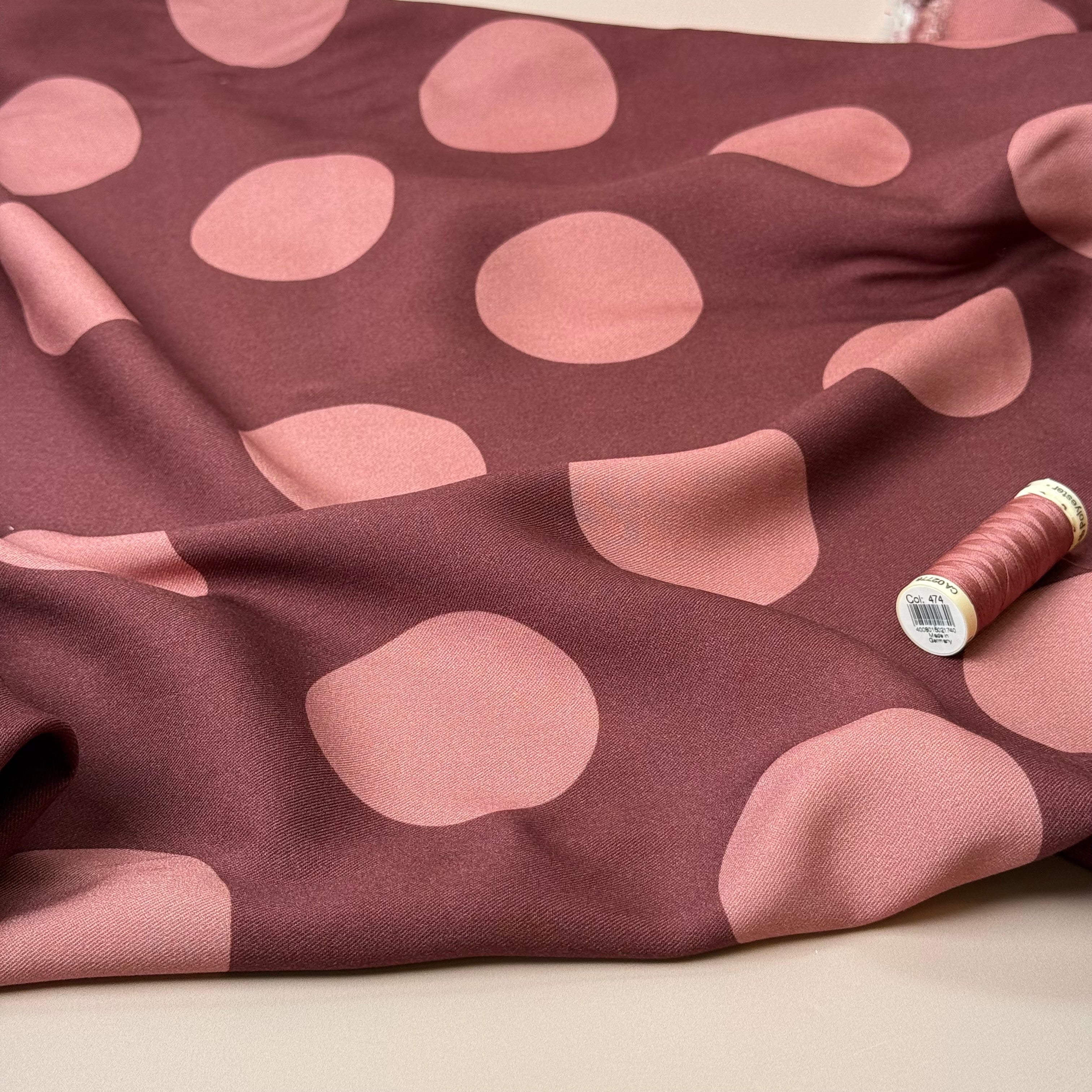 Light & Lush - Large Polka Dots in Rosewood Viscose Twill Fabric