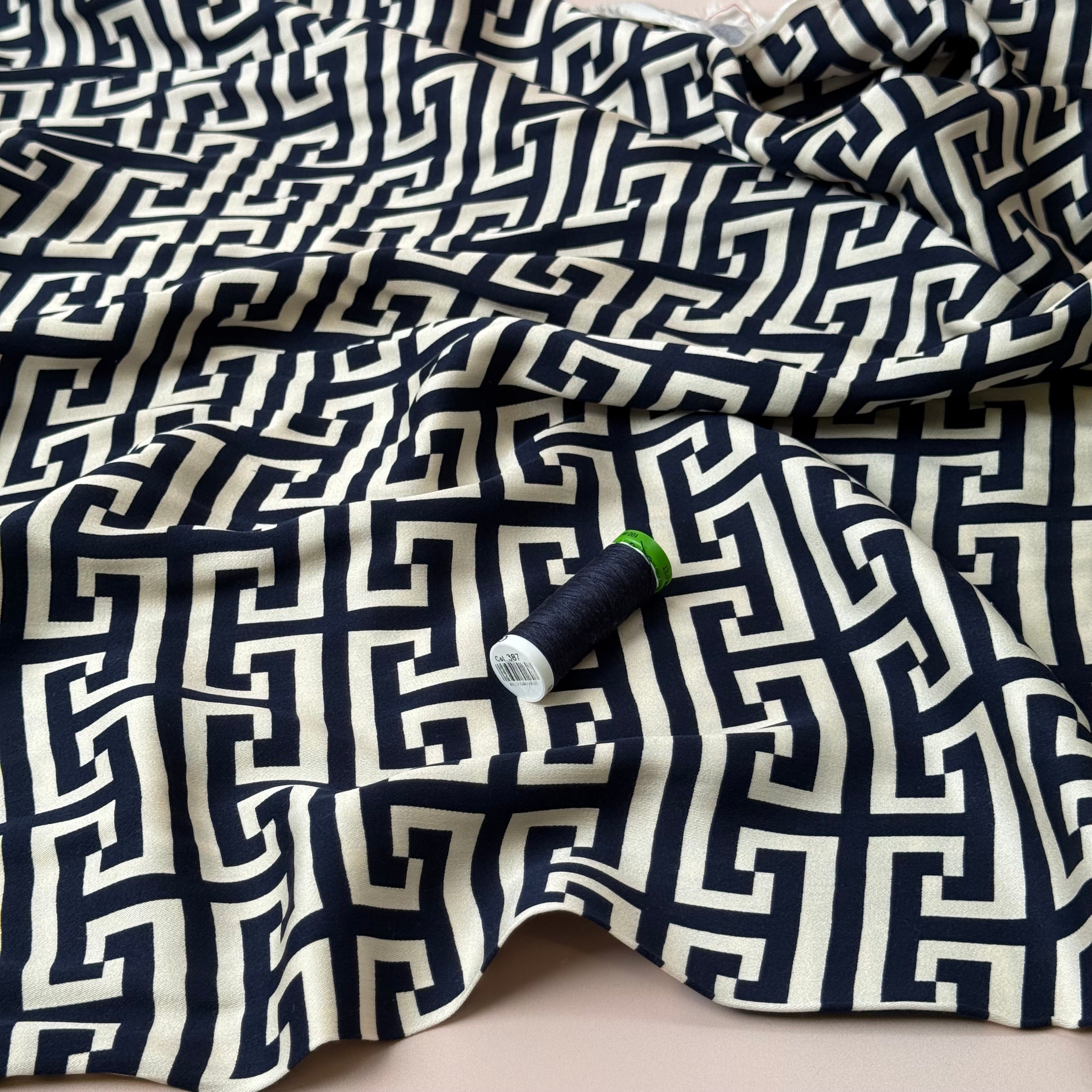 Maze Dark Navy Viscose Sateen Fabric